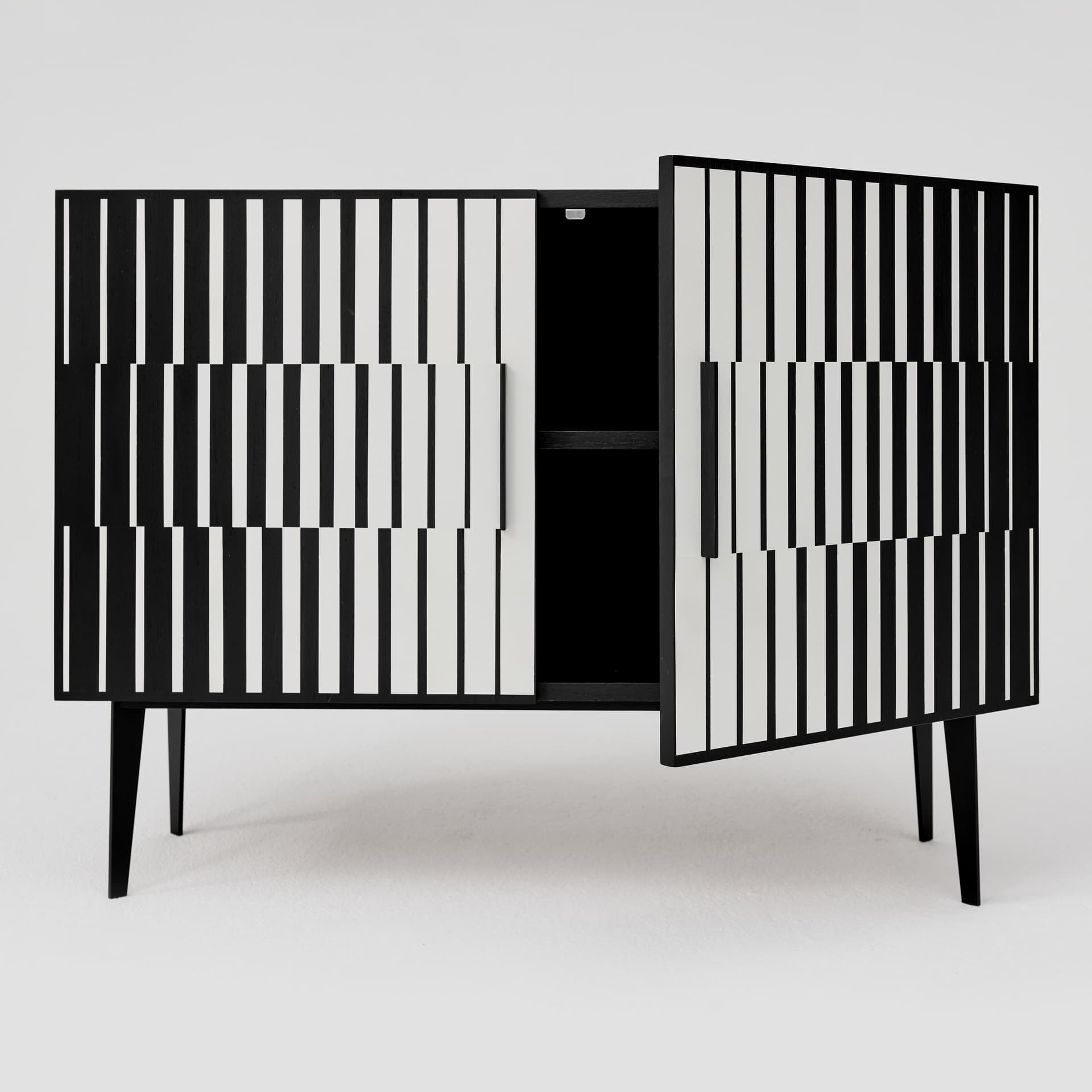 Sideboard Op-Art, black, oak steel, 1960s - 167624