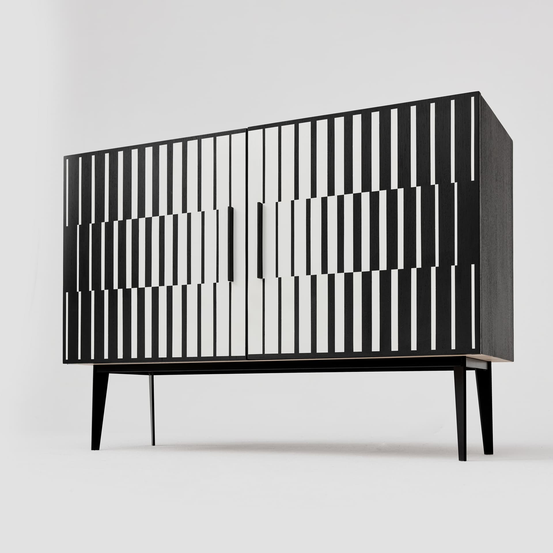 Sideboard Op-Art, black, oak steel, 1960s - 167629