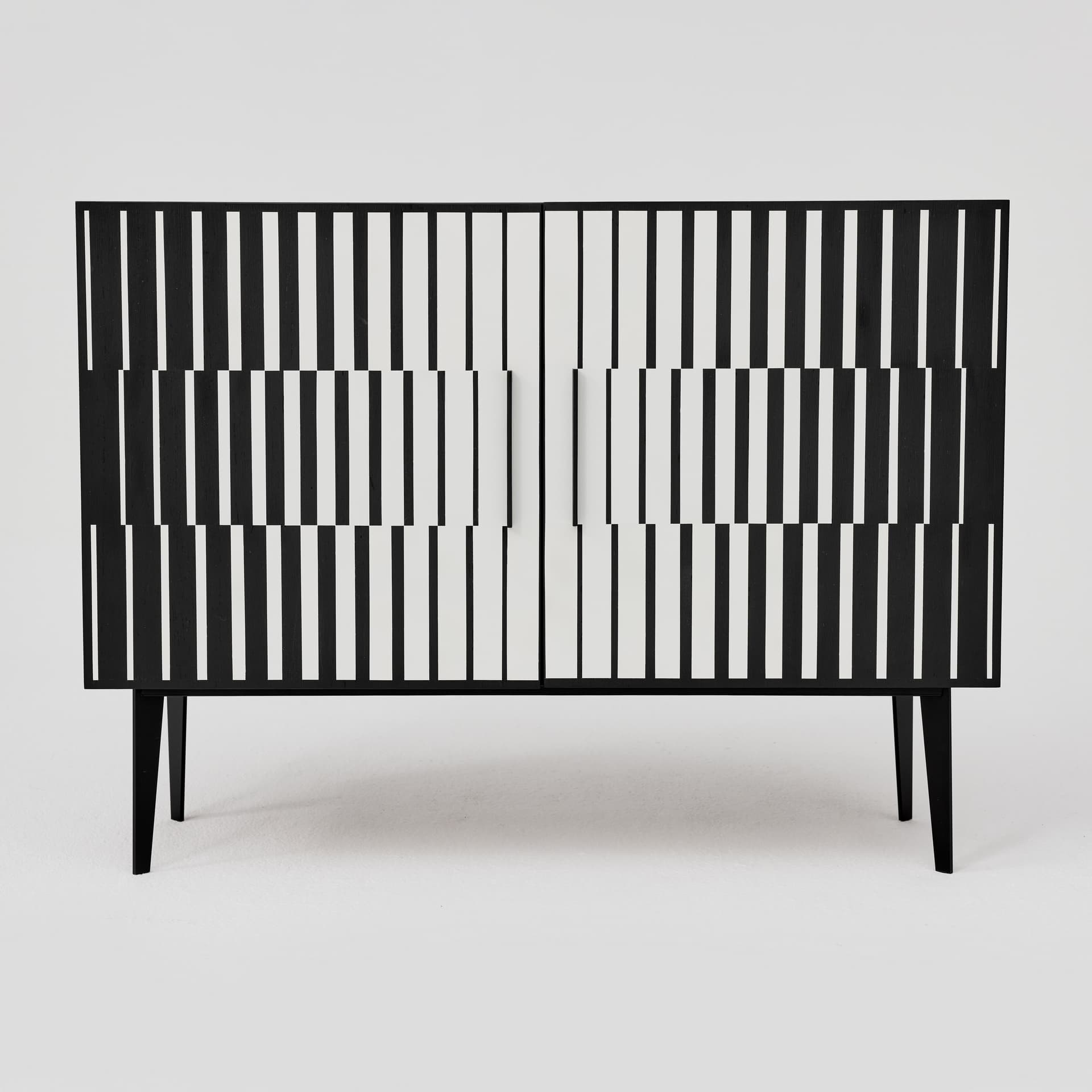 Sideboard Op-Art, black, oak steel, 1960s - 167620
