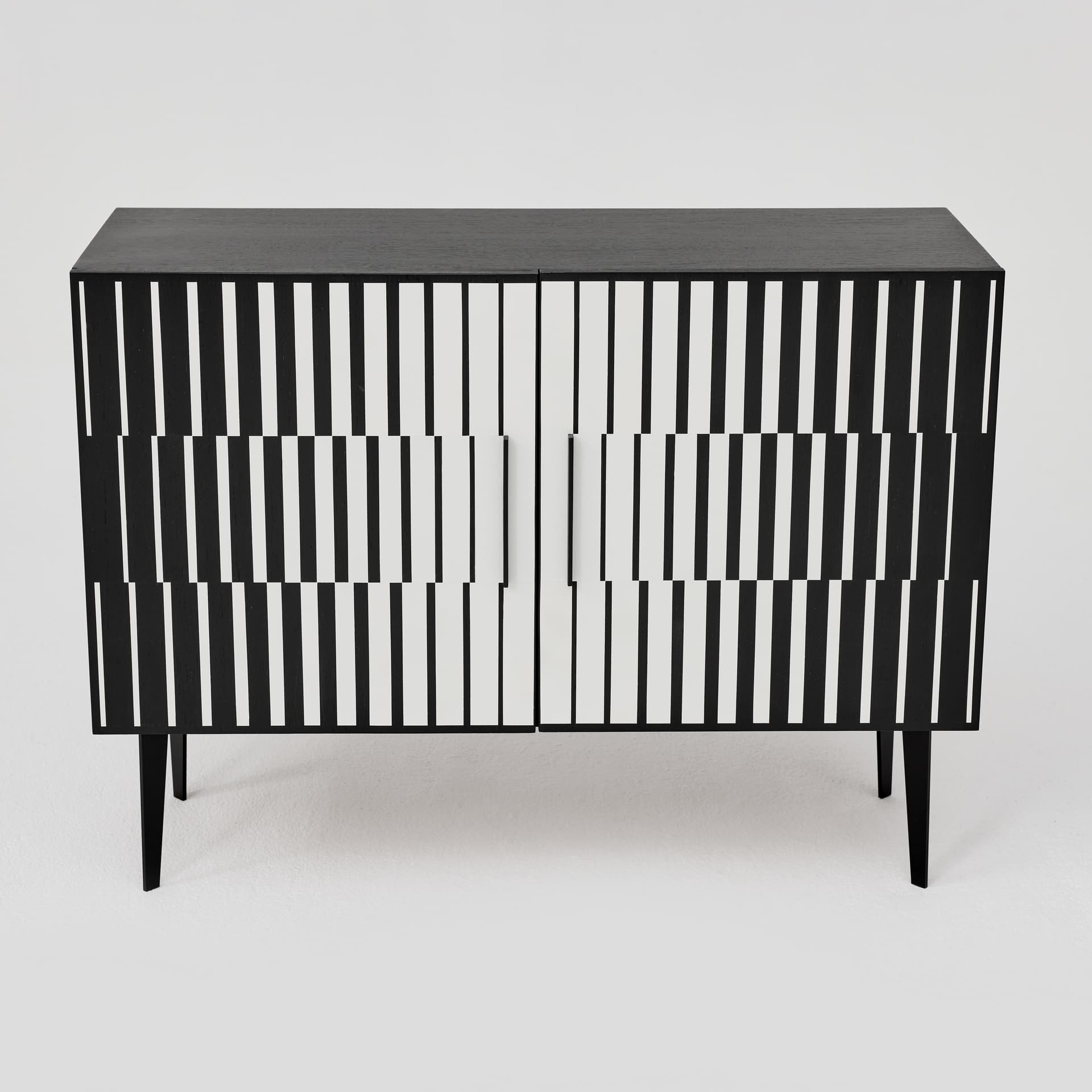 Sideboard Op-Art, black, oak steel, 1960s - 167621