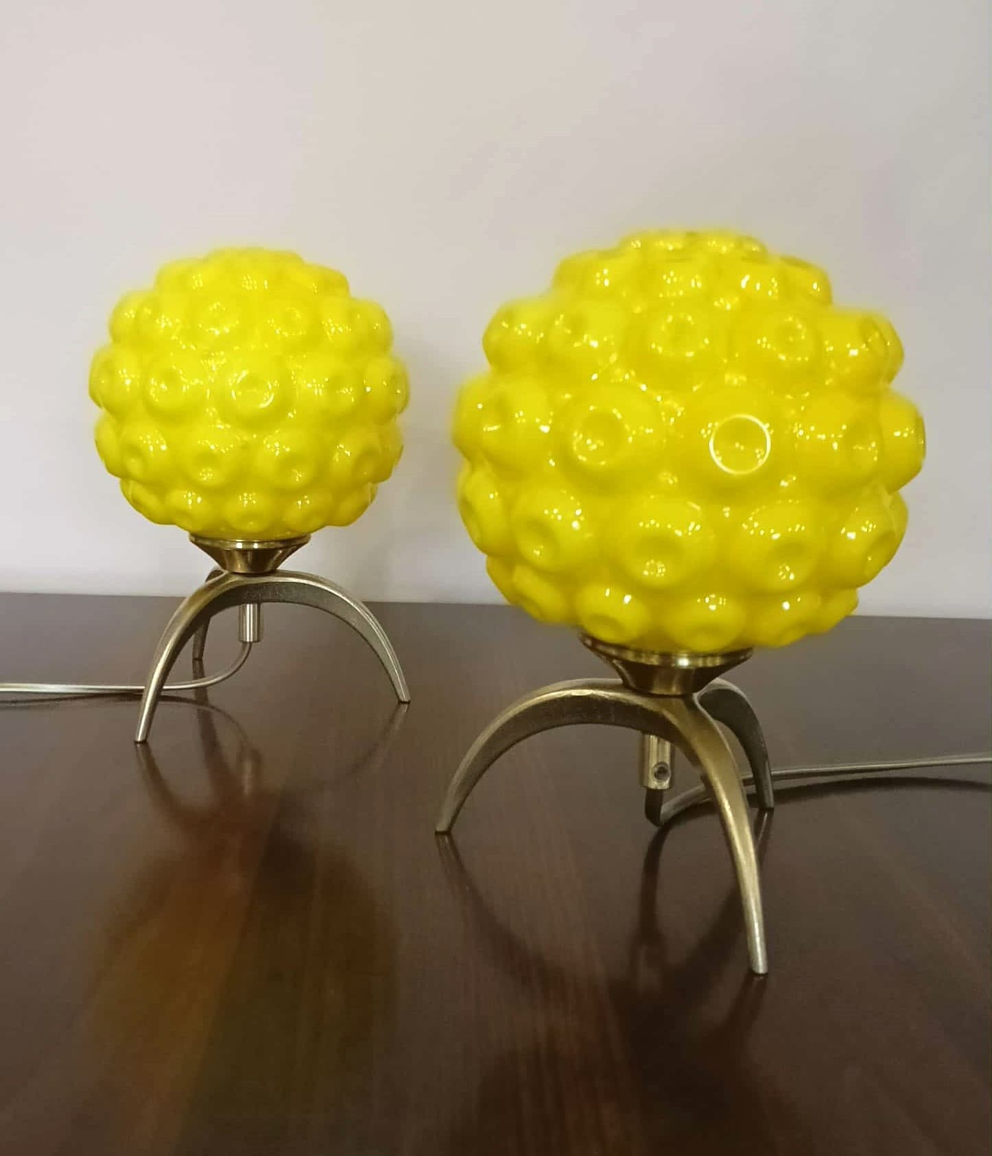 Para lamp stołowych Space Age, szkło żółte, mosiądz złoty, Włochy, lata 70. - 167830