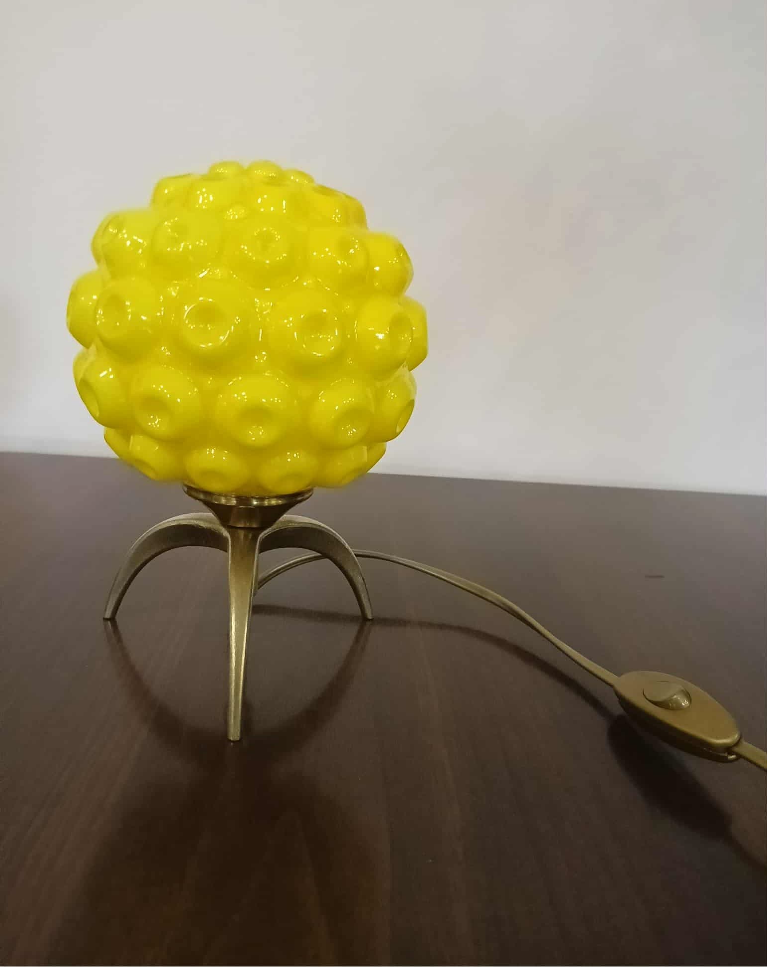 Para lamp stołowych Space Age, szkło żółte, mosiądz złoty, Włochy, lata 70. - 167832