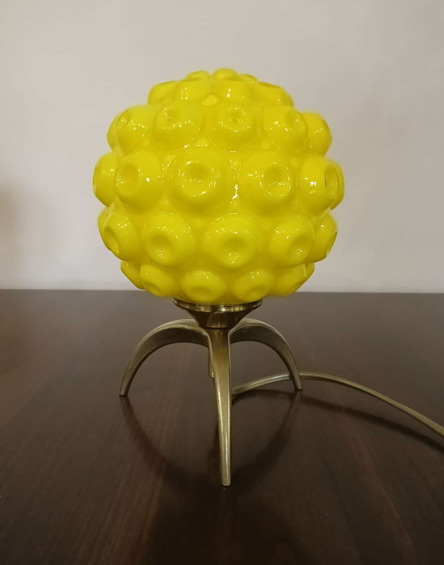 Para lamp stołowych Space Age, szkło żółte, mosiądz złoty, Włochy, lata 70. - 167831