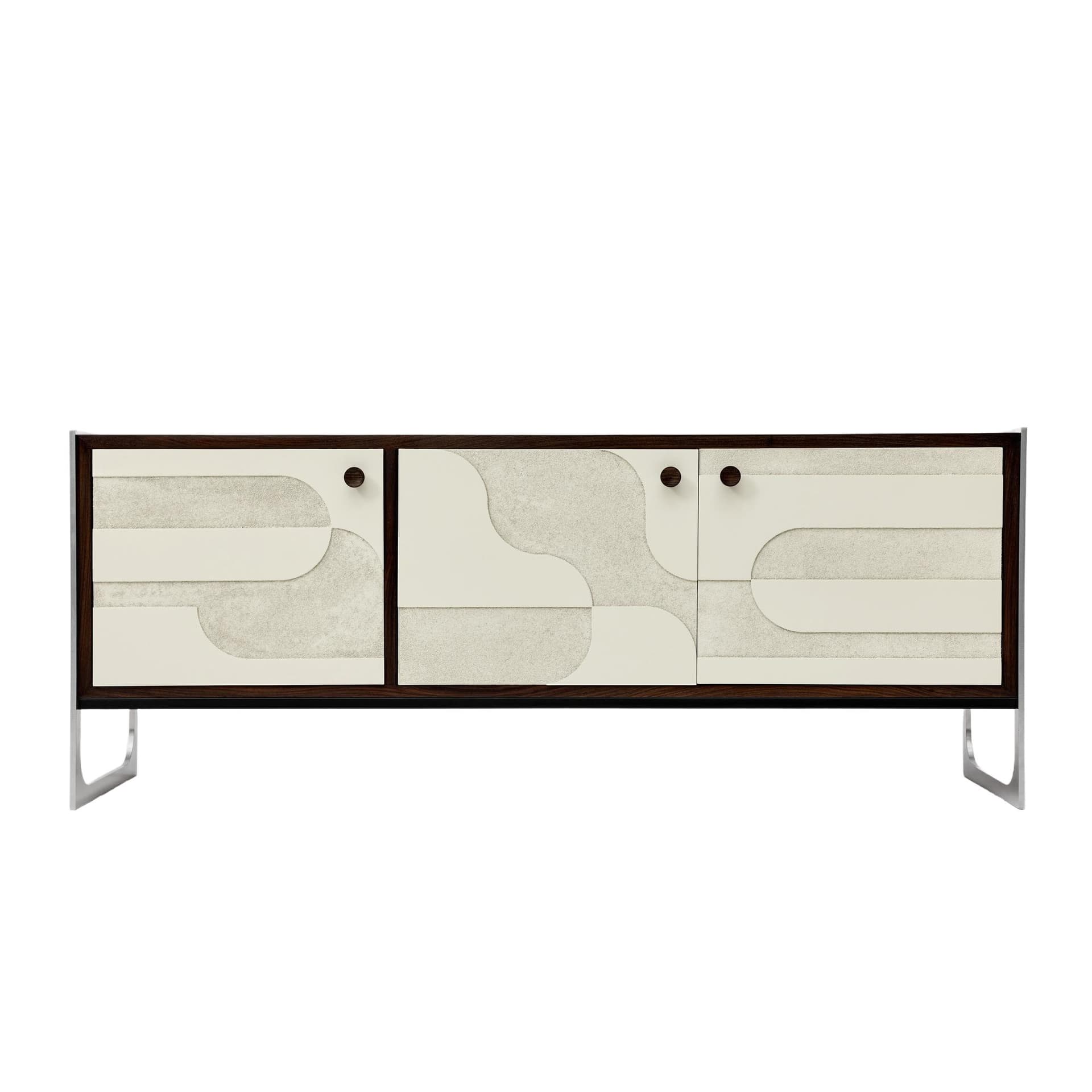 Komoda relief, heban ivory white, stal srebrna, Niemcy, lata 60.