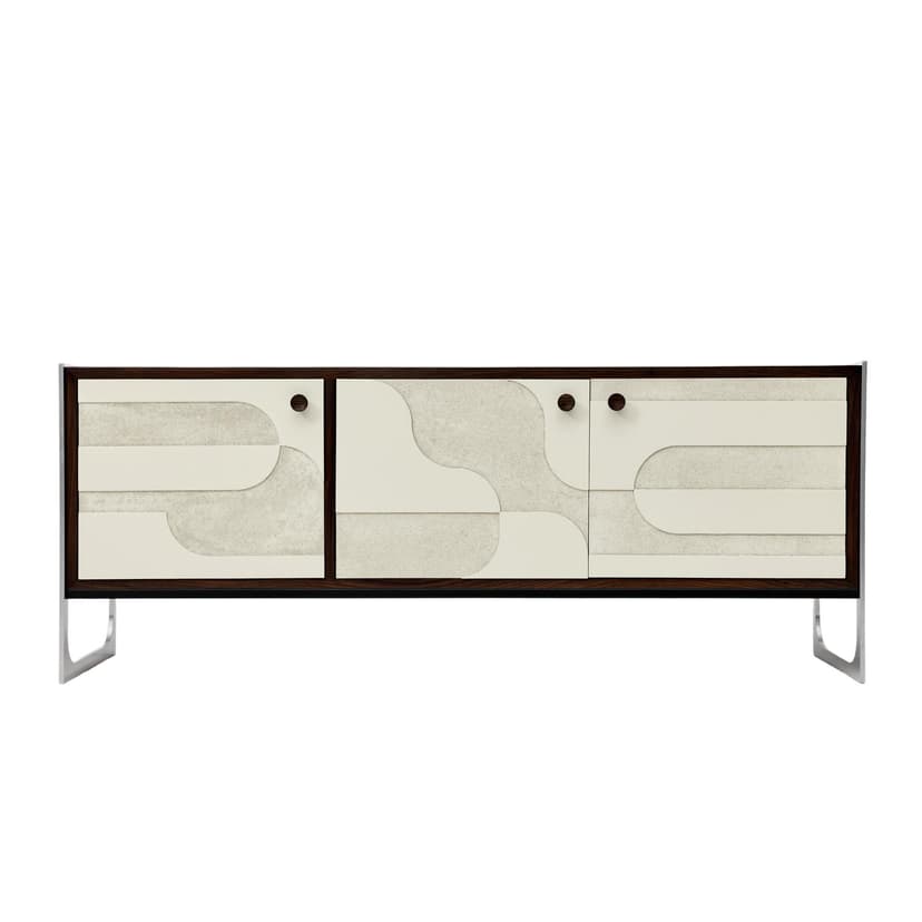 Komoda relief, heban ivory white, stal srebrna, Niemcy, lata 60.