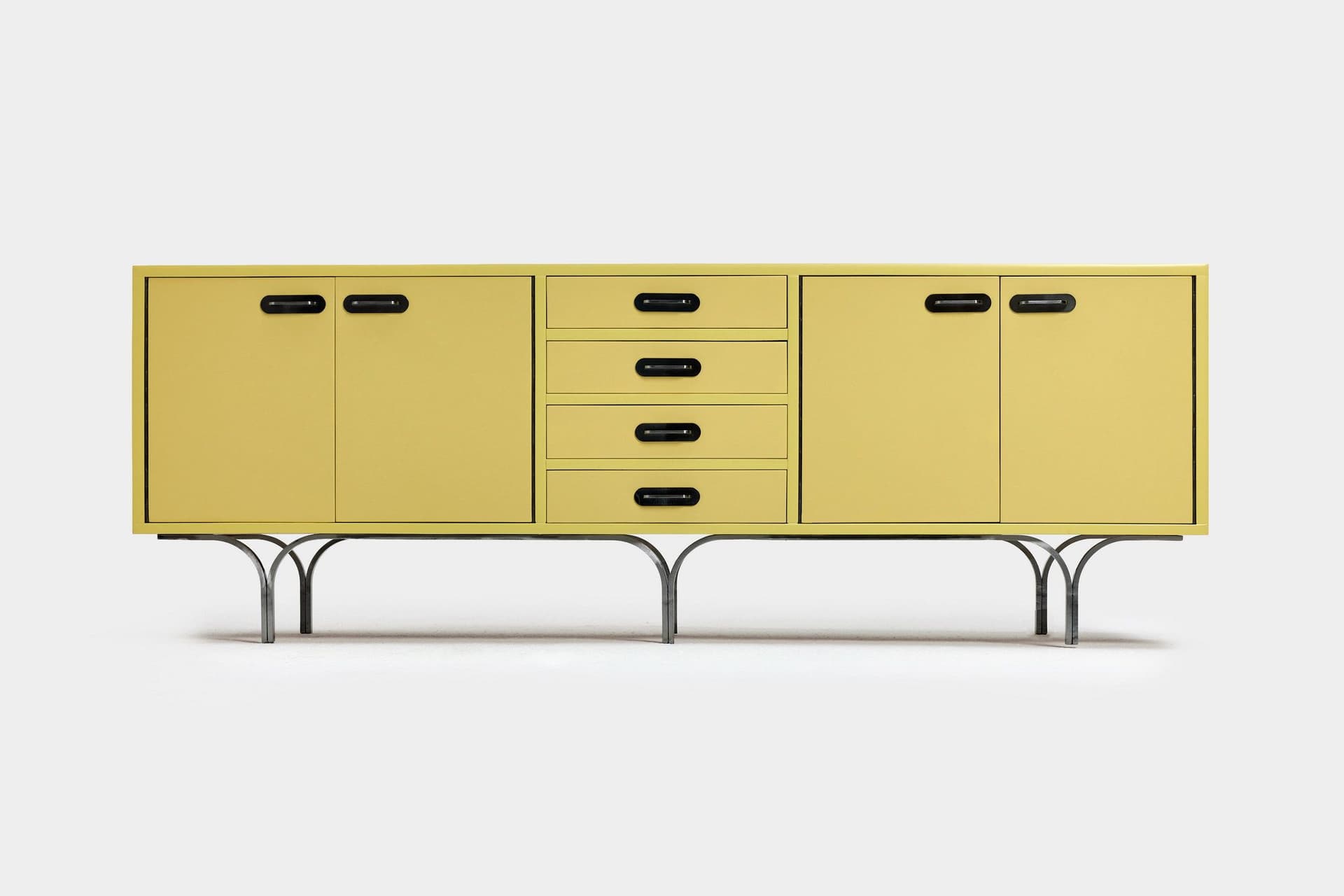 Komoda, pastelowy żółty, drewno lakierowane, stal czarna, Niemcy, lata 60. - 167914