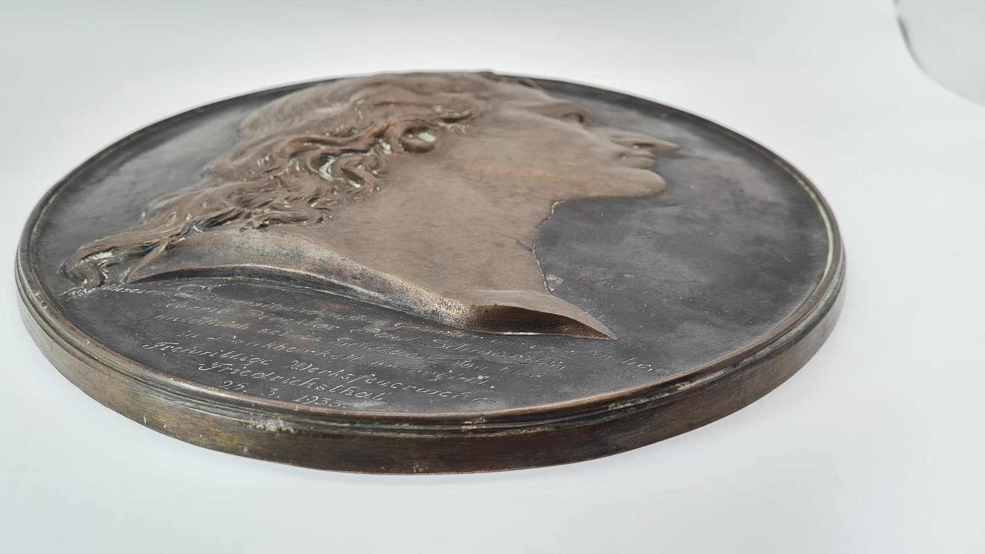 Płaskorzeźba portretowa, brąz ciemnobrązowy, Niemcy, lata 30. - 167943