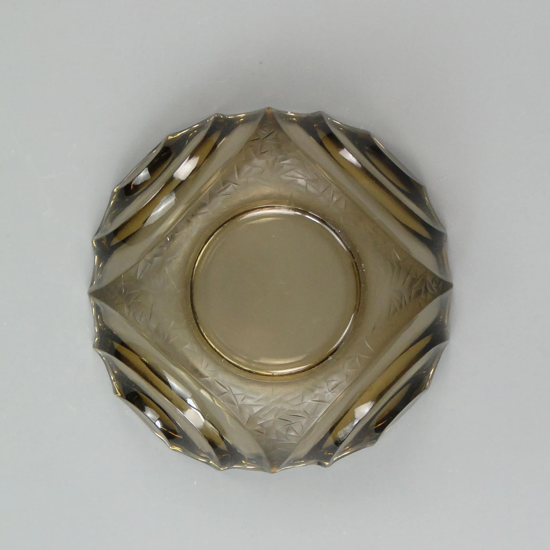 Art Deco Decorative Bowl, grey, pressed glass, Niemen Glassworks, Belarus, 1930s. - 10881