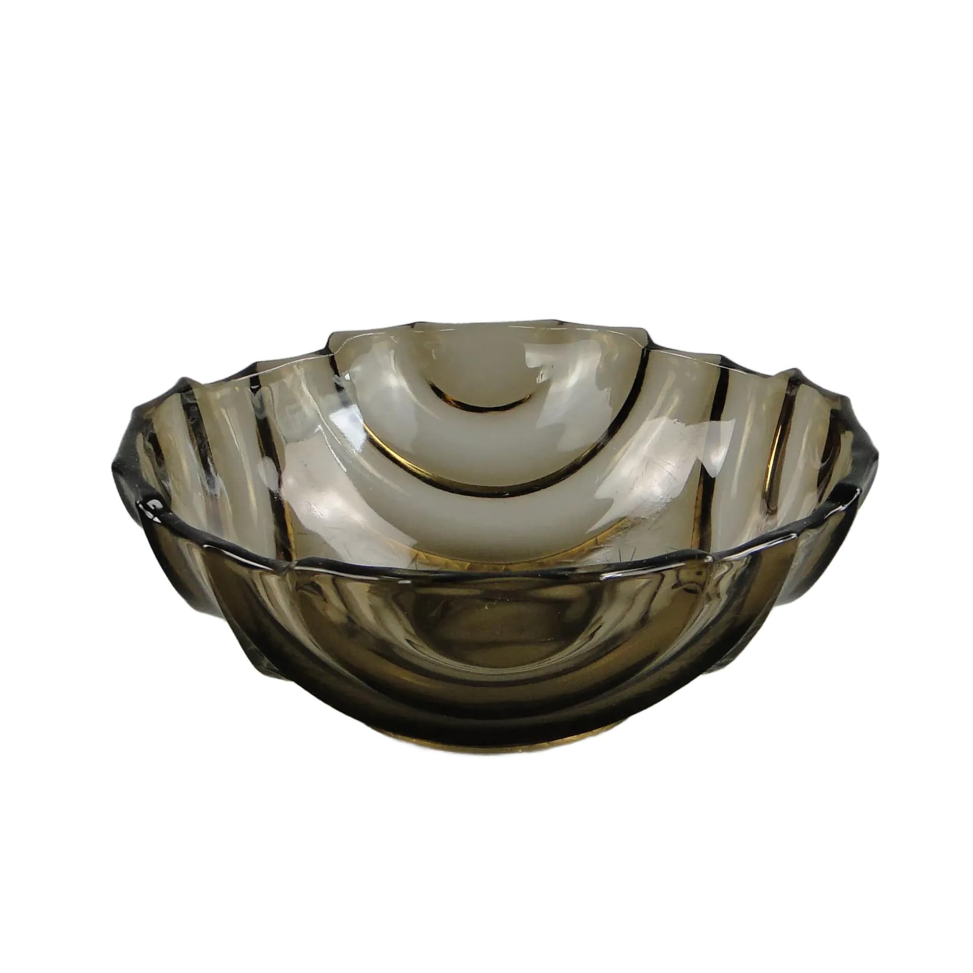 Art Deco Decorative Bowl, grey, pressed glass, Niemen Glassworks, Belarus, 1930s.