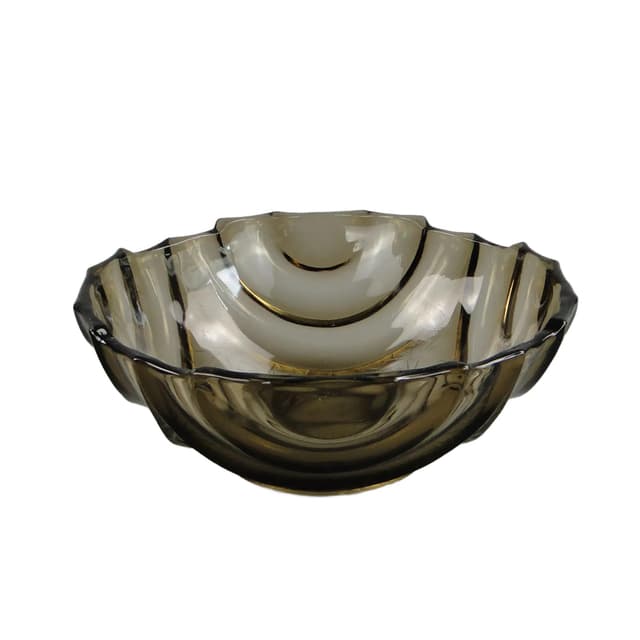 Art Deco Decorative Bowl, grey, pressed glass, Niemen Glassworks, Belarus, 1930s. - DIMENSION