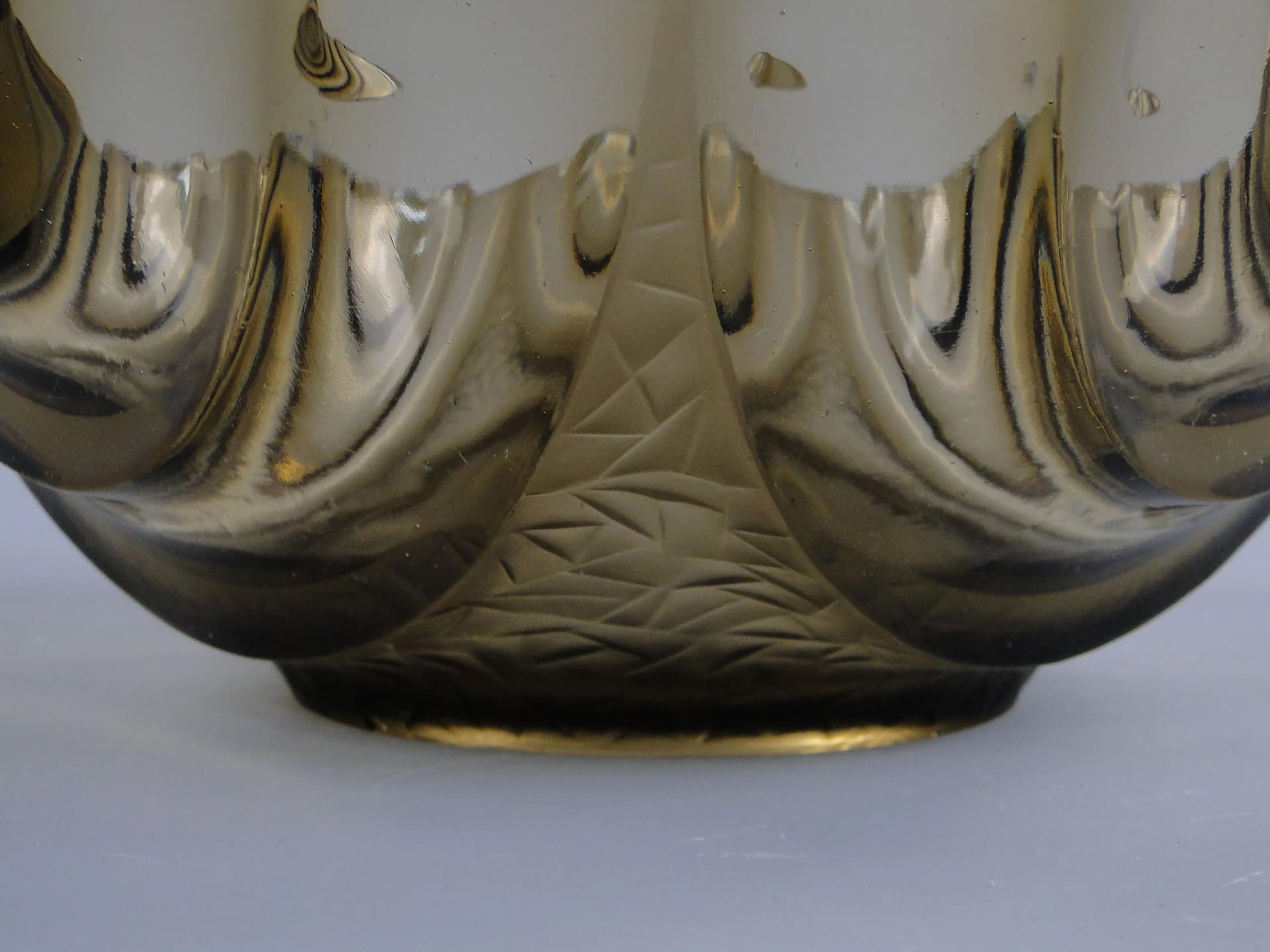 Art Deco Decorative Bowl, grey, pressed glass, Niemen Glassworks, Belarus, 1930s. - 10878