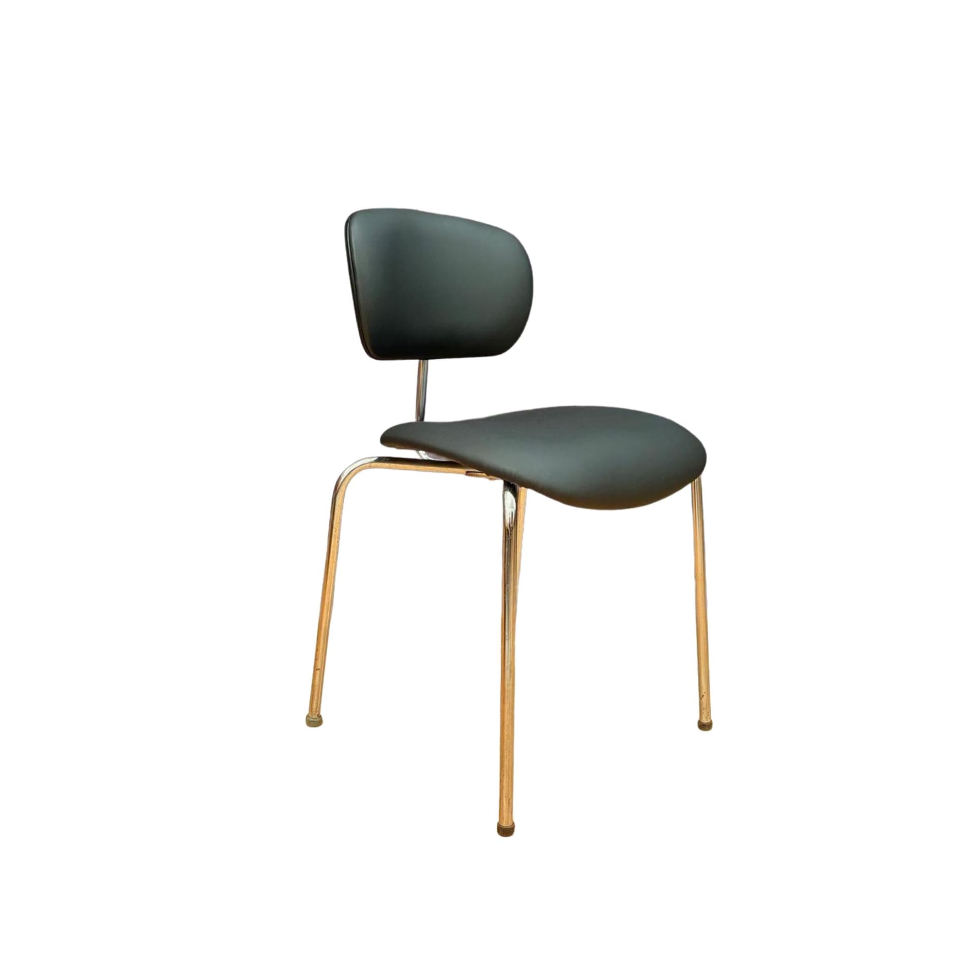 Chair SE 68, black artificial leather, chrome steel, by E. Eiermann, Wilde + Spieth, Germany, 1960s.