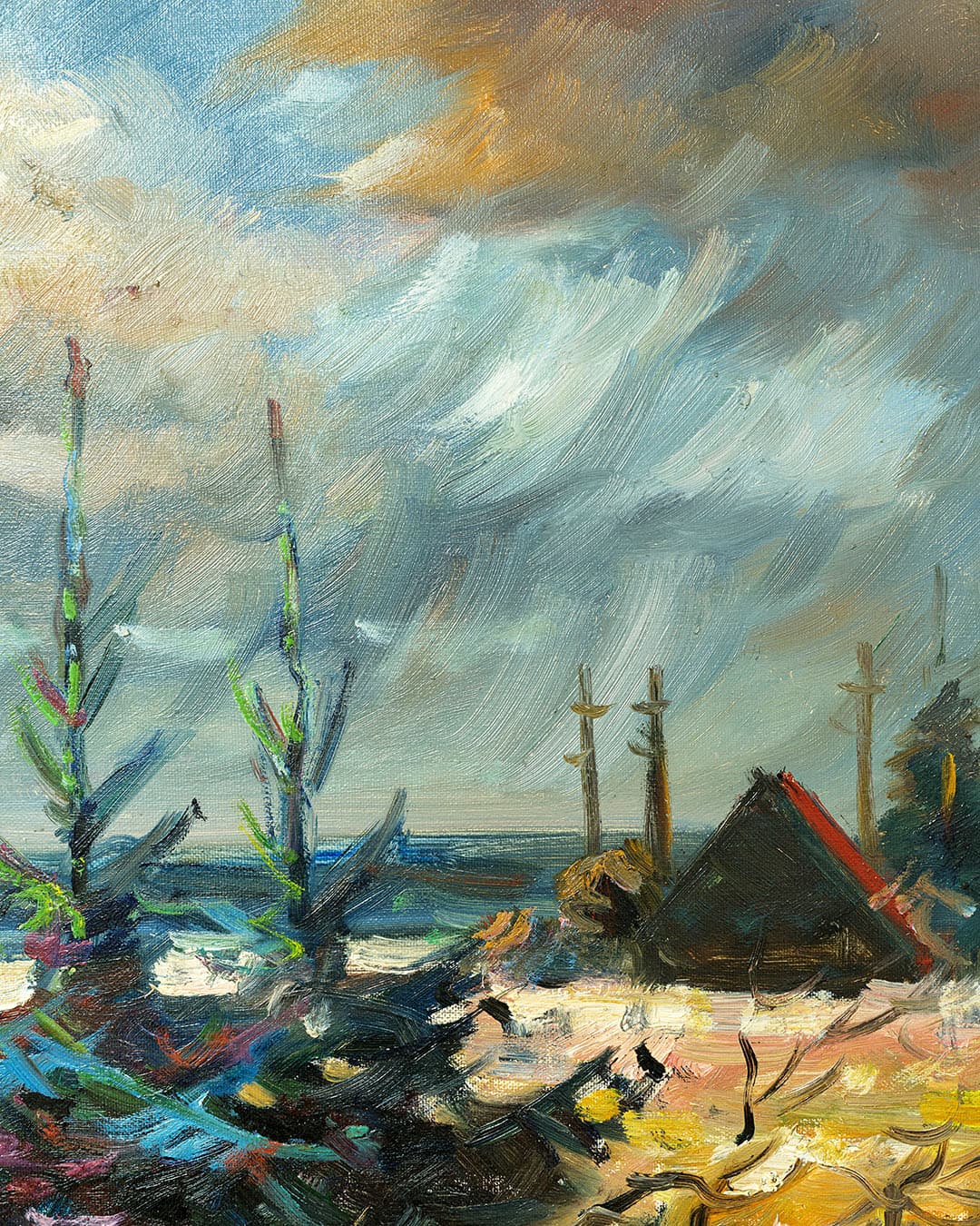 Obran olejny przedstawiający nadmorski pejzaż, autorstwa Knuda Bostrupa- duńskiego malarza. - 168456