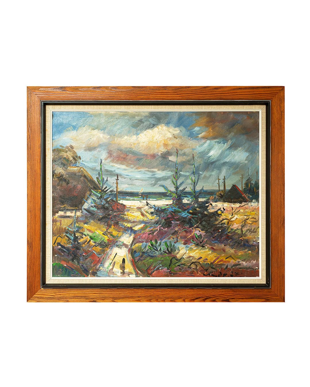 Obran olejny przedstawiający nadmorski pejzaż, autorstwa Knuda Bostrupa- duńskiego malarza.