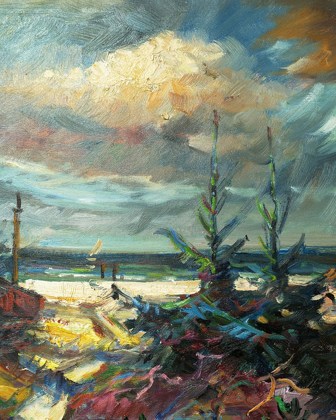 Obran olejny przedstawiający nadmorski pejzaż, autorstwa Knuda Bostrupa- duńskiego malarza. - 168454