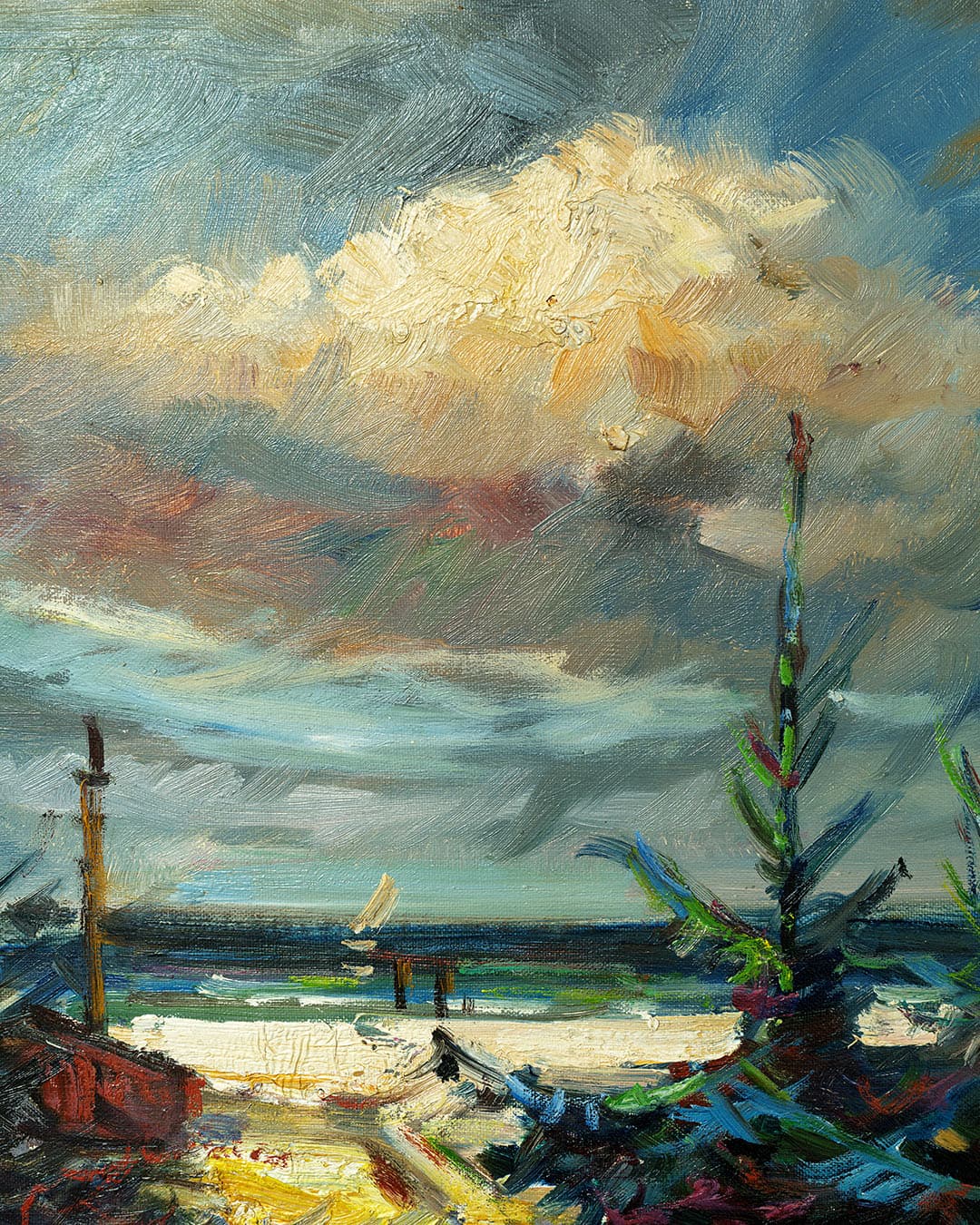 Obran olejny przedstawiający nadmorski pejzaż, autorstwa Knuda Bostrupa- duńskiego malarza. - 168455