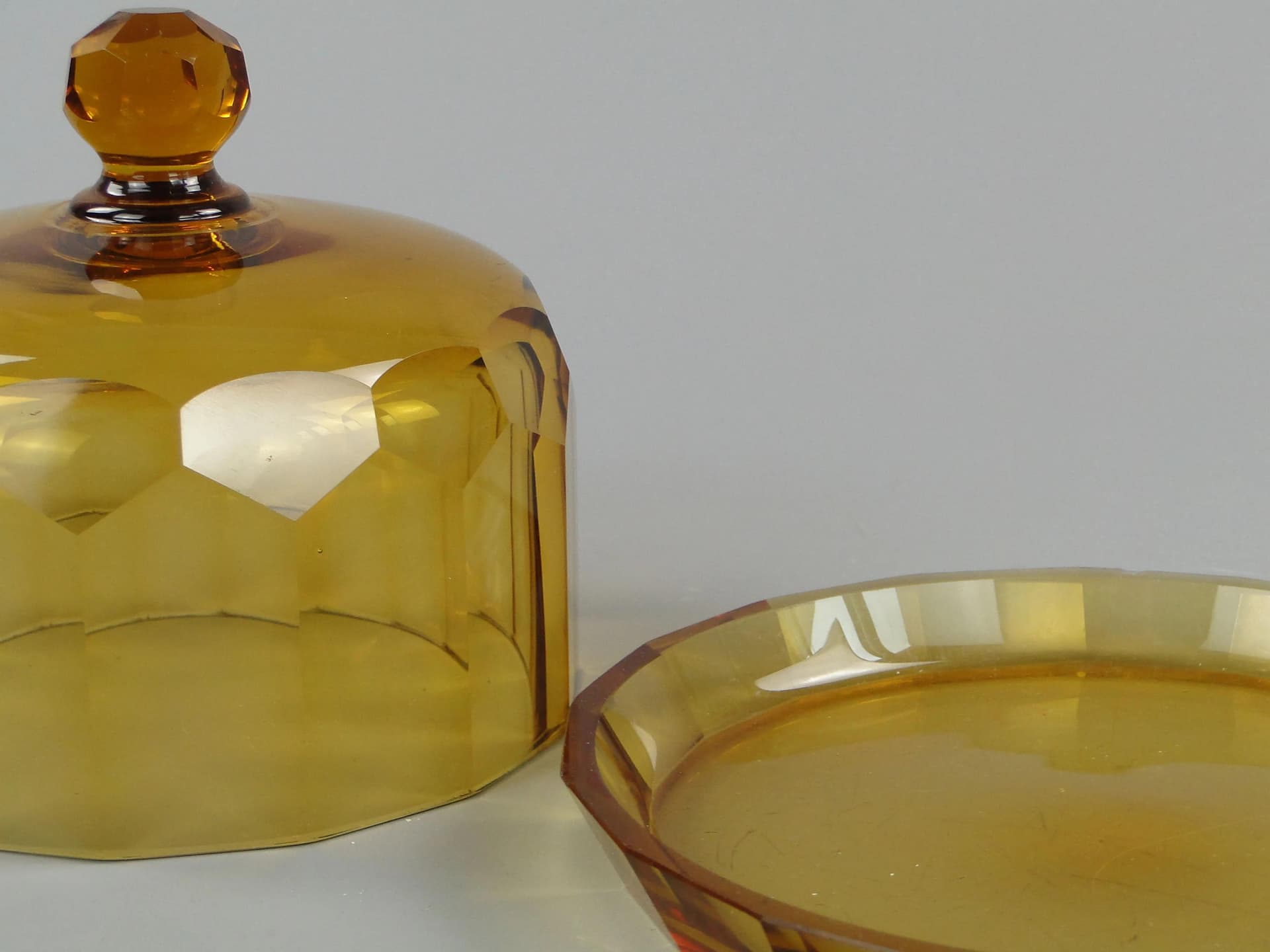 Cheese Dome Art Deco, golden crystal, Moser, Czech Republic, 1930s. - 11018