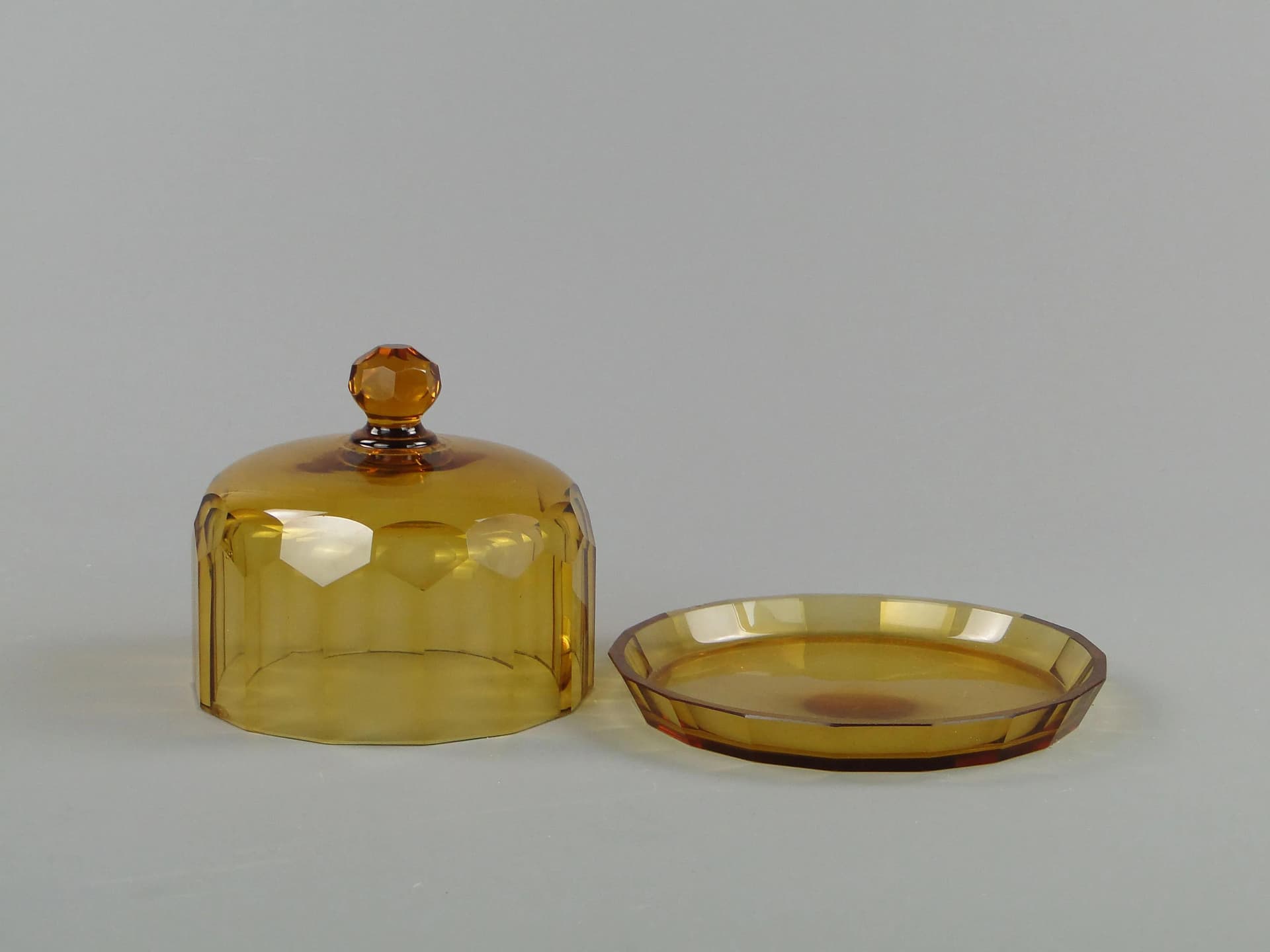 Cheese Dome Art Deco, golden crystal, Moser, Czech Republic, 1930s. - 11017