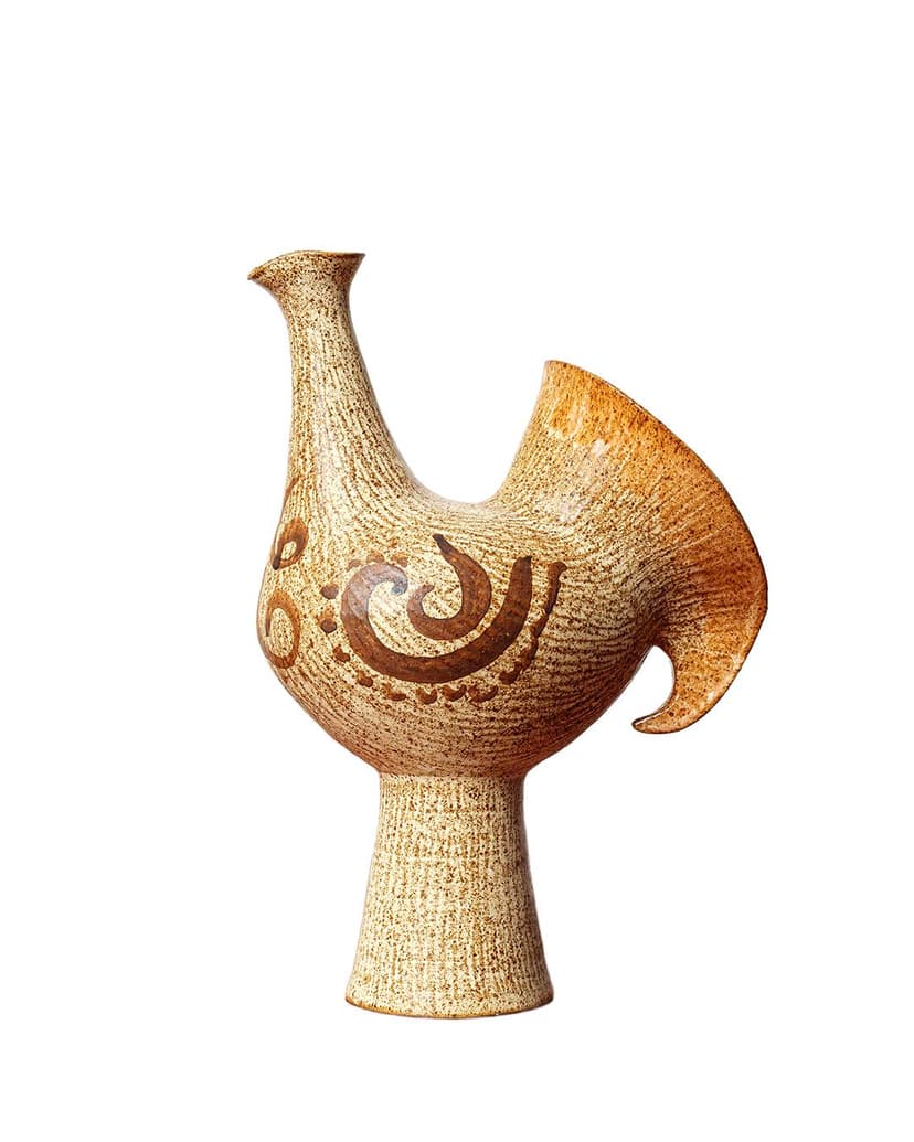 Rzeźba ptak, beżowy, ceramika szamotowa, Dania, lata 70.