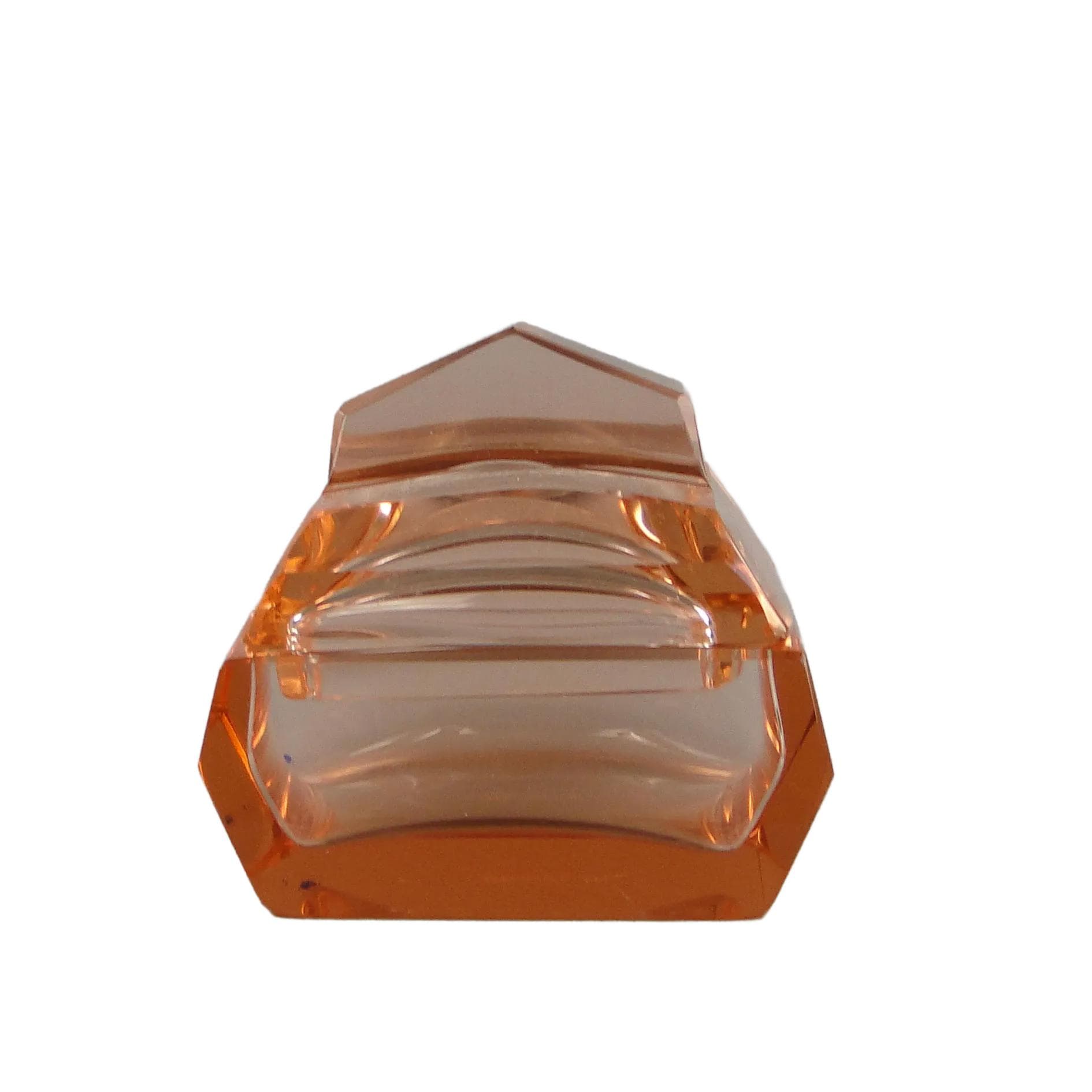 Bonbonniere Art Deco, orange crystal glass, Moser, Czech Republic, 1960s.