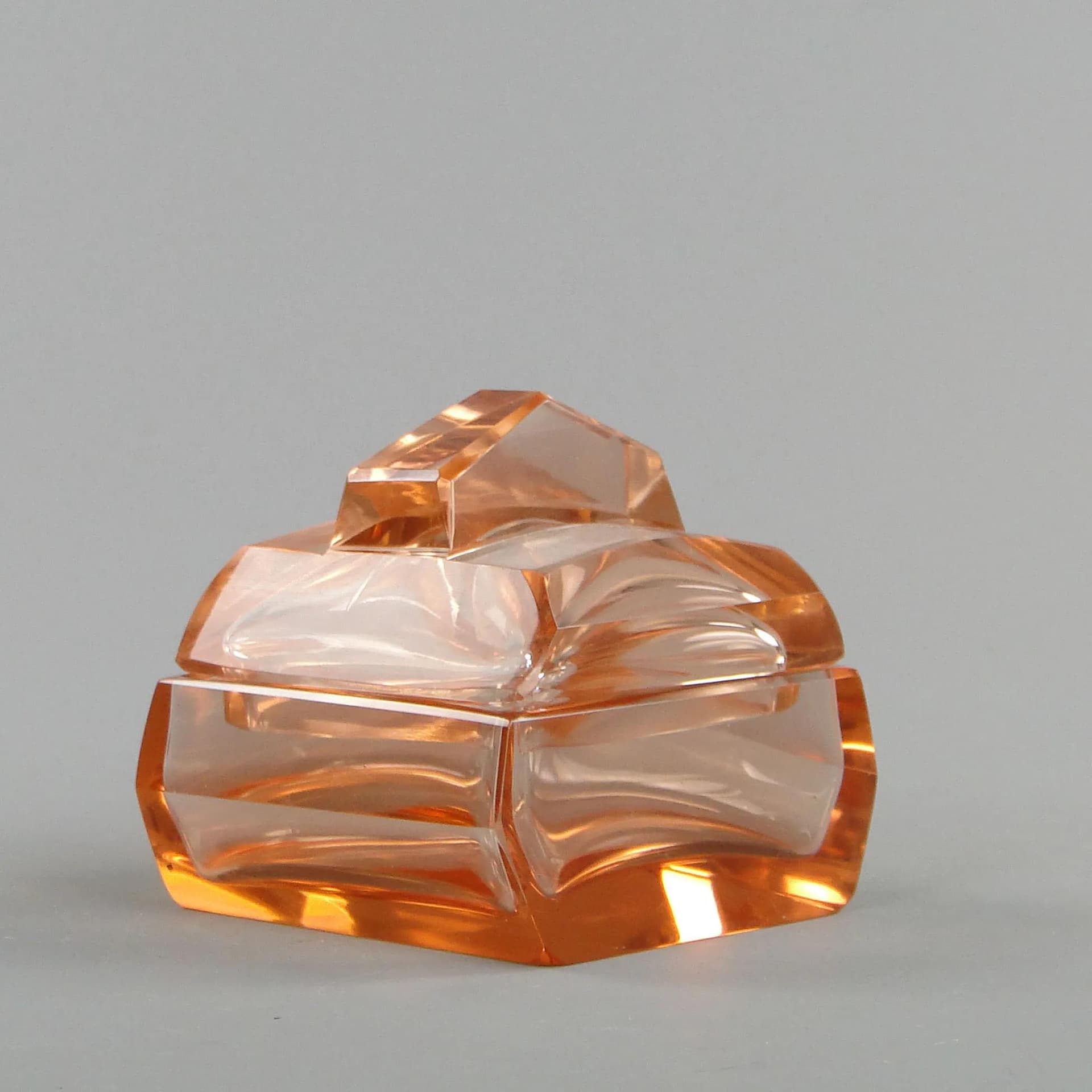 Bonbonniere Art Deco, orange crystal glass, Moser, Czech Republic, 1960s. - 11007