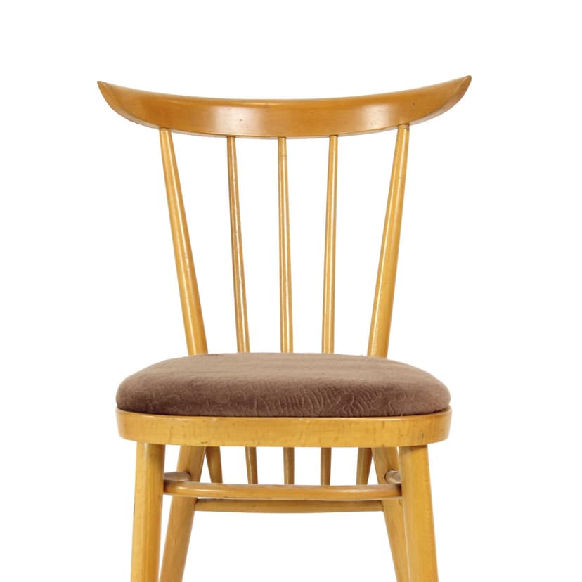 Zestaw czterech krzeseł do jadalni, dąb brązowy jasny, velvet brązowy, Tatra Nabytok, Czechosłowacja, lata 60.