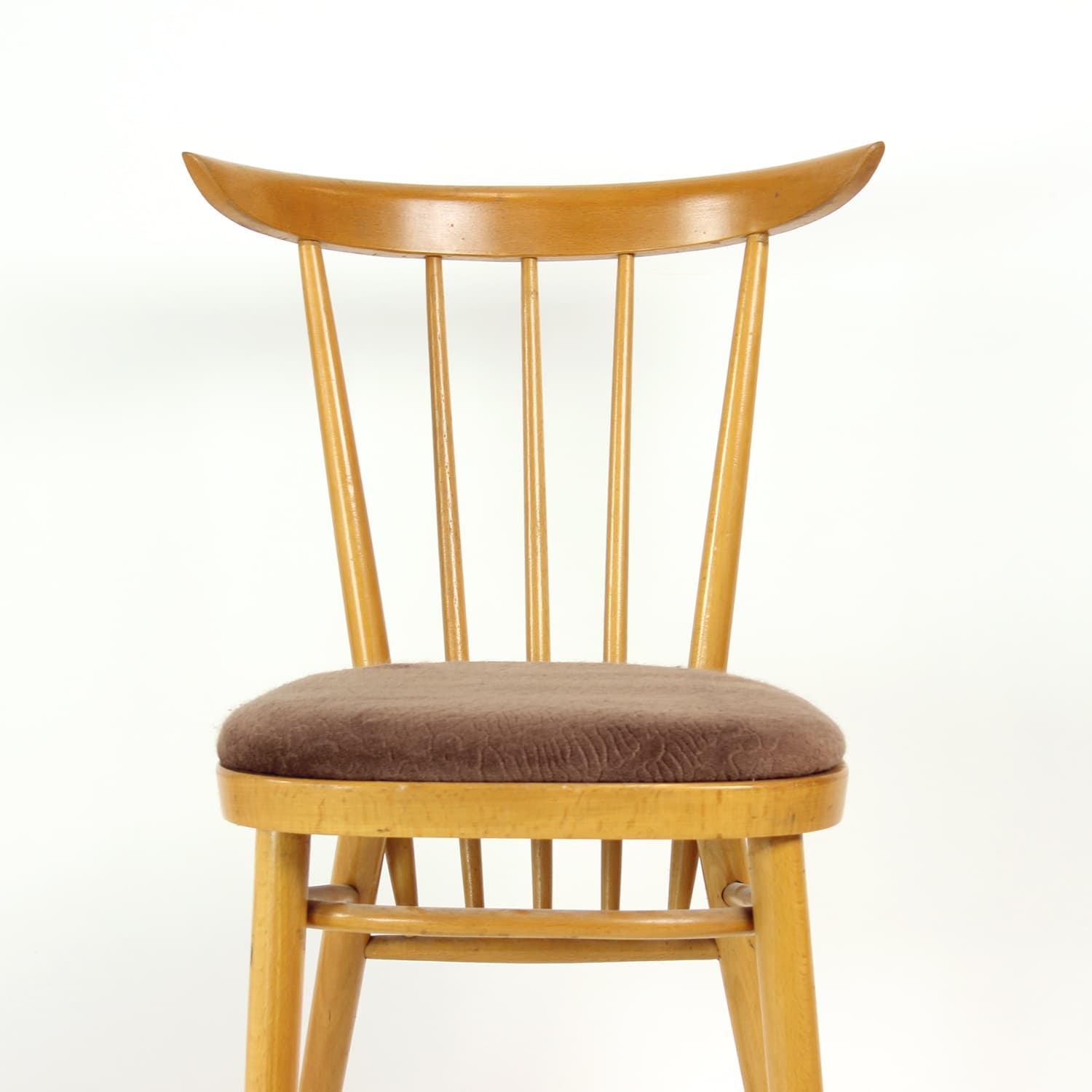 Zestaw czterech krzeseł do jadalni, dąb brązowy jasny, velvet brązowy, Tatra Nabytok, Czechosłowacja, lata 60. - 168728