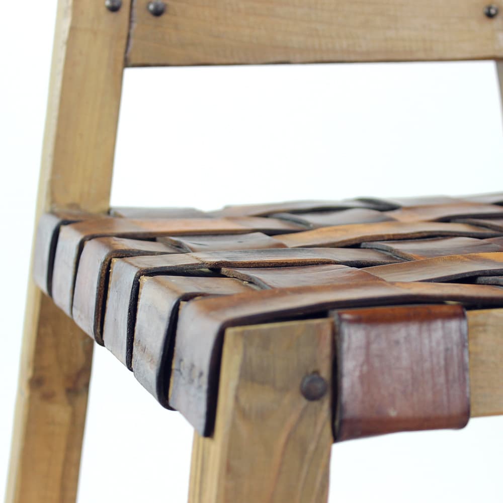 Stołek barowy, dąb jasnobrązowy, skóra rdzawobrązowa, Czechosłowacja, lata 50. - 168740