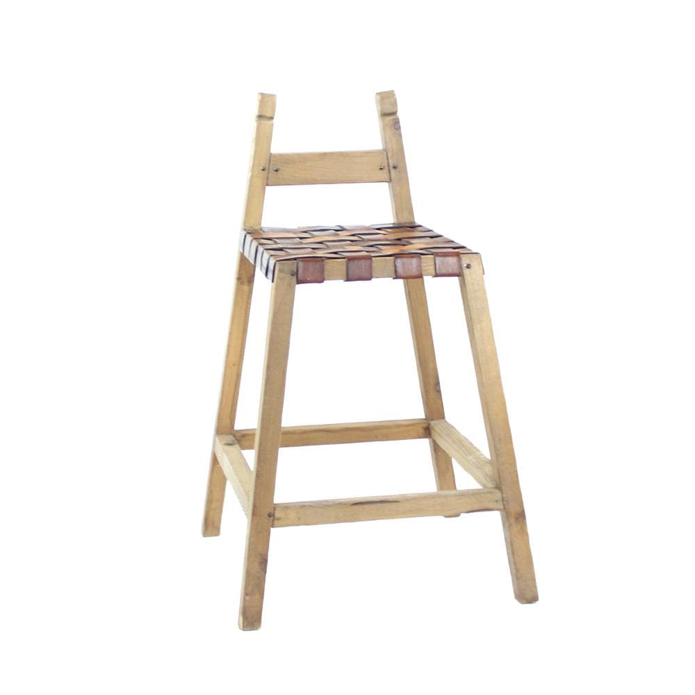 Stołek barowy, dąb jasnobrązowy, skóra rdzawobrązowa, Czechosłowacja, lata 50.