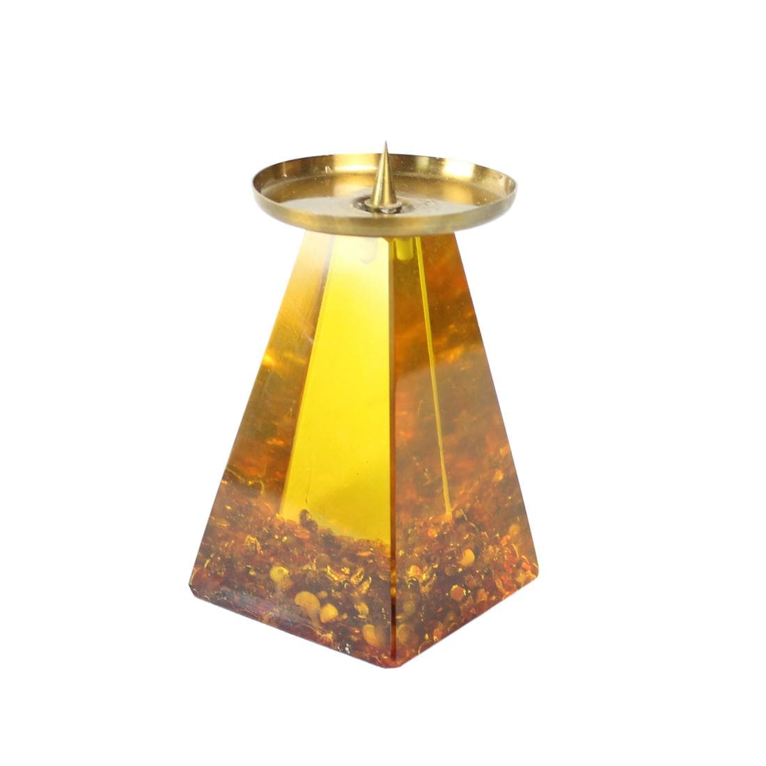 Świecznik, bursztynowy, żywica, mosiądz, Czechy, lata 60.