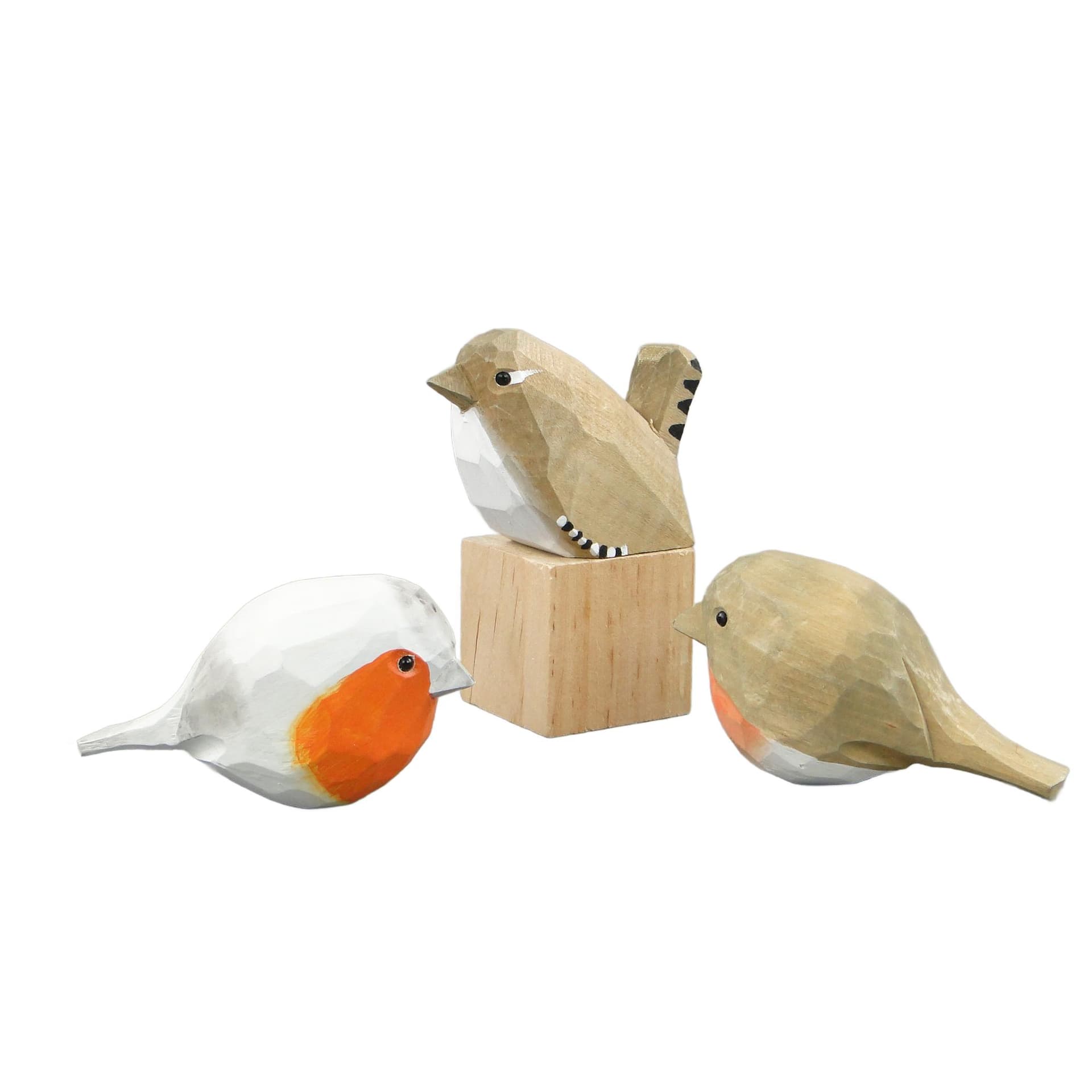 Set of Three Bird Figurines, rustic, multicolor, wood, 21st c.