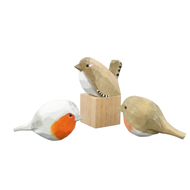 Set of Three Bird Figurines, rustic, multicolor, wood, 21st c. - DIMENSION