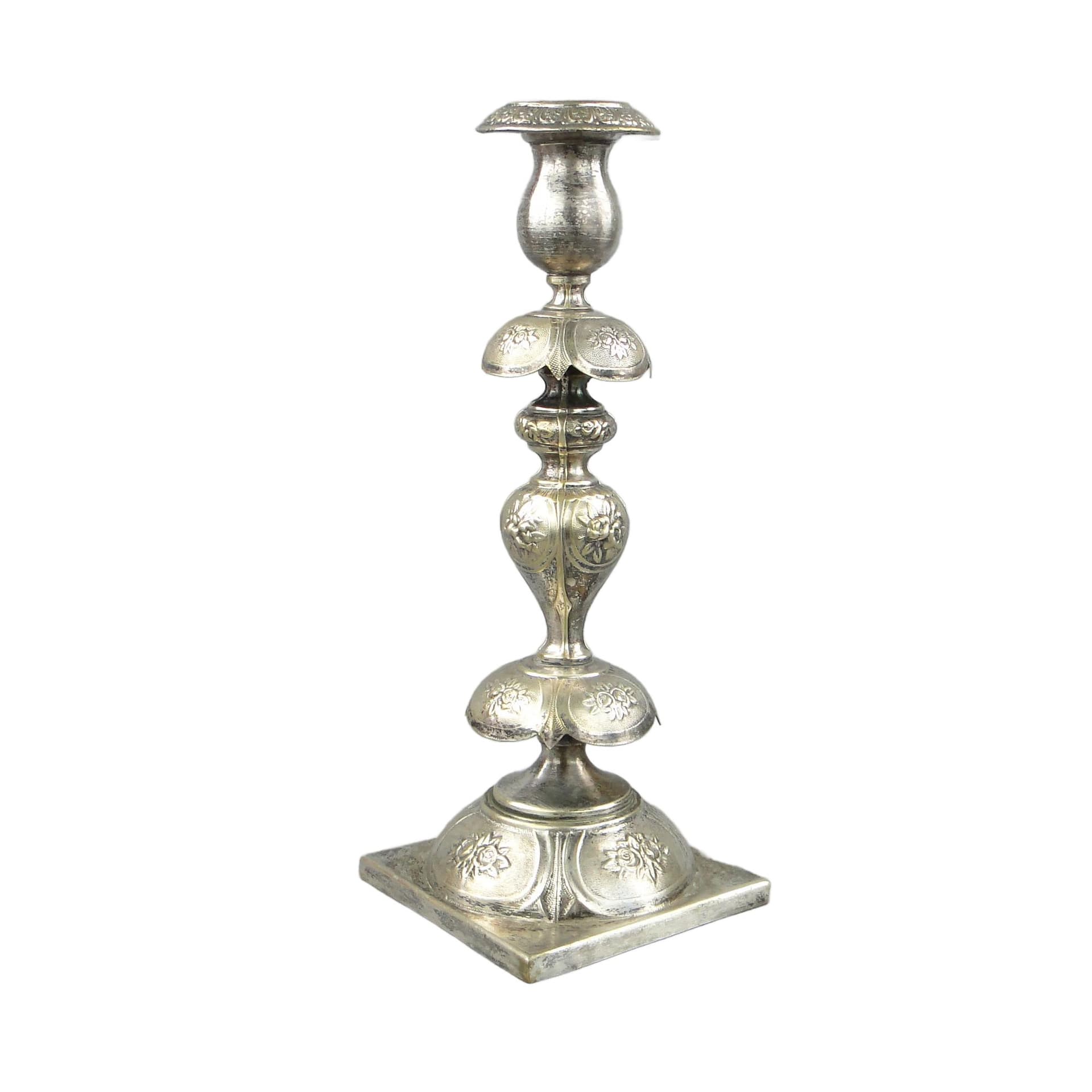 Świecznik stołowy, neoklasyczny, mosiądz srebrzony, Fraget, Polska, XIX w.