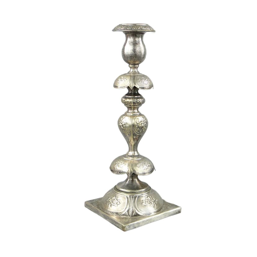 Świecznik stołowy, neoklasyczny, mosiądz srebrzony, Fraget, Polska, XIX w.
