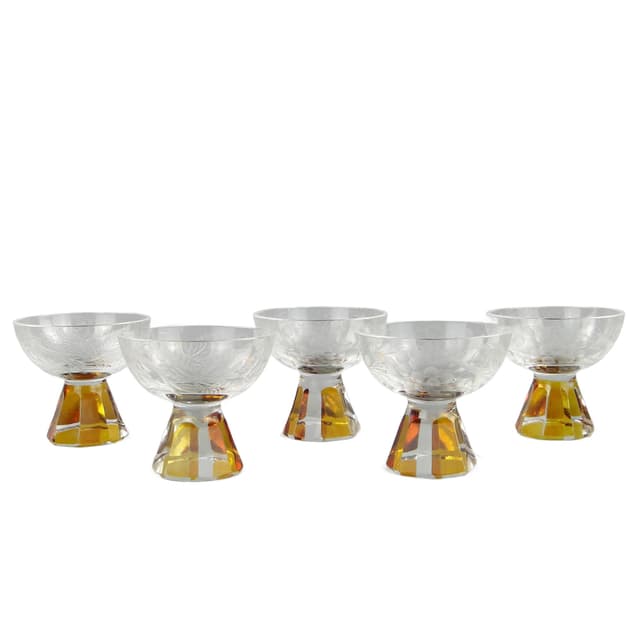 Set of Art Deco Glasses, clear and amber crystal glass, Józefina, Poland, 1930s - DIMENSION
