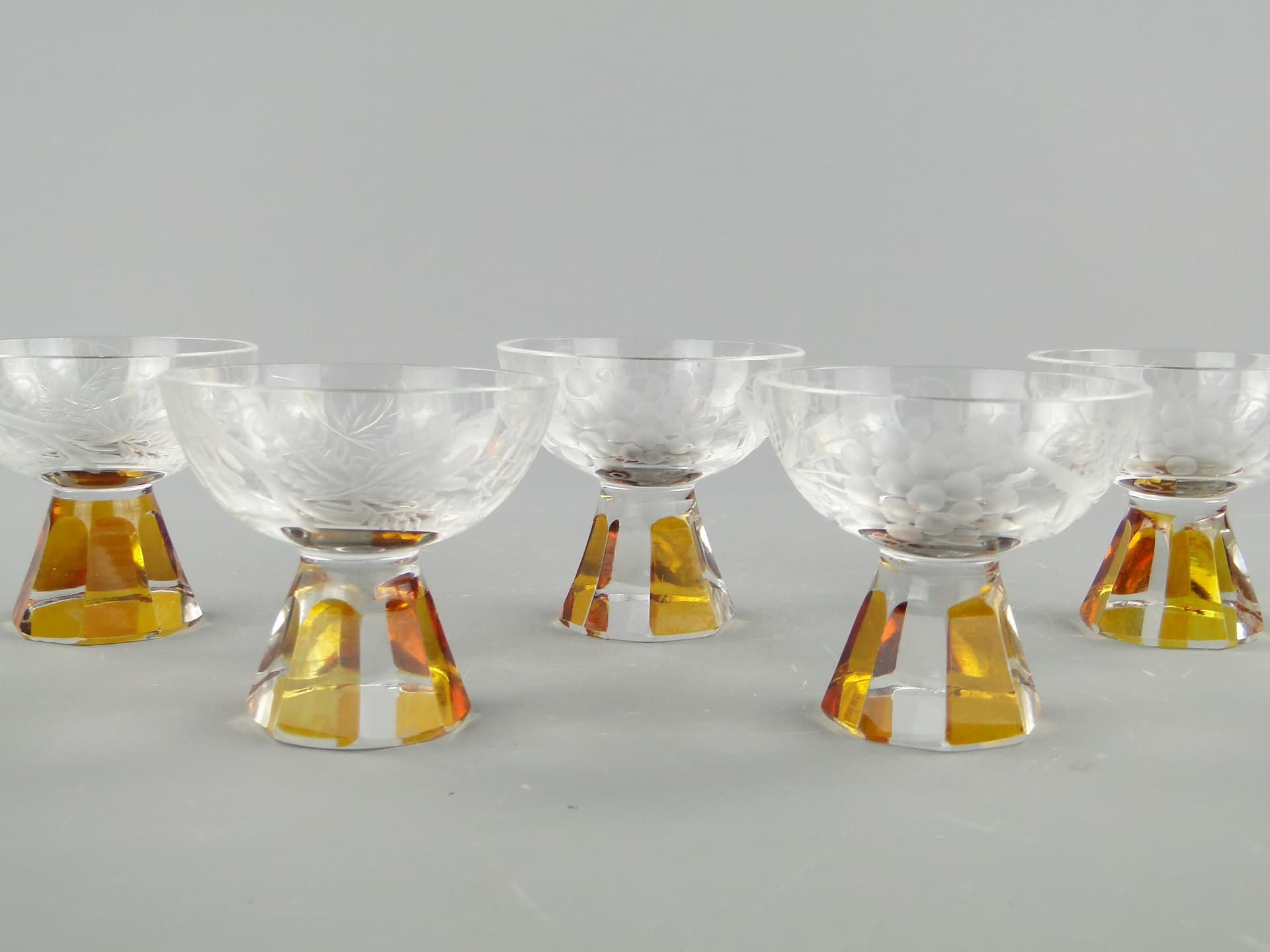 Set of Art Deco Glasses, clear and amber crystal glass, Józefina, Poland, 1930s - 169056