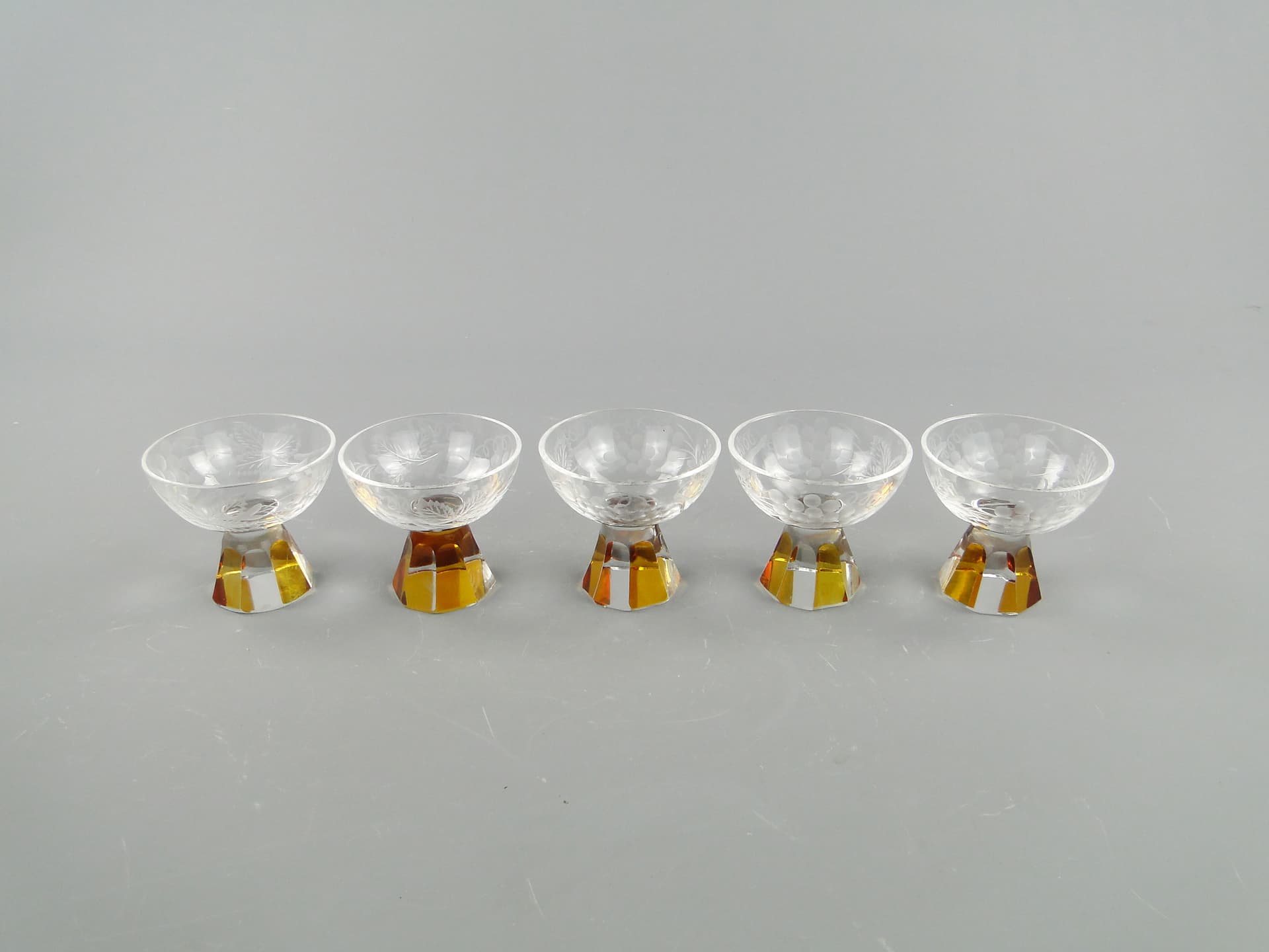 Set of Art Deco Glasses, clear and amber crystal glass, Józefina, Poland, 1930s - 169060