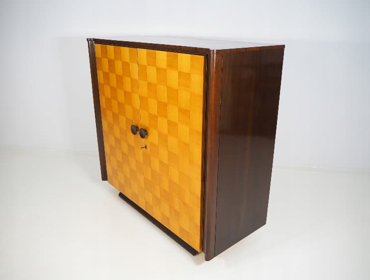 Sekretarzyk Art déco, brąz jasny, drewno, proj. J. Halabala, Czechy, lata 30. - 169075