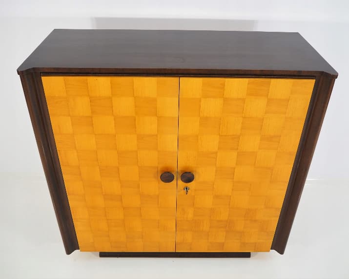 Sekretarzyk Art déco, brąz jasny, drewno, proj. J. Halabala, Czechy, lata 30. - 169074