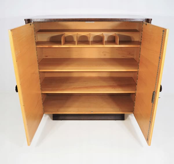 Sekretarzyk Art déco, brąz jasny, drewno, proj. J. Halabala, Czechy, lata 30. - 169076