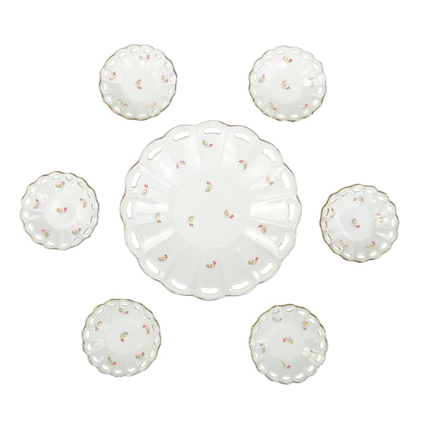 Zestaw naczyń do konfitur, Art déco, porcelana biel kości słoniowej, Ćmielów, Polska, lata 30.