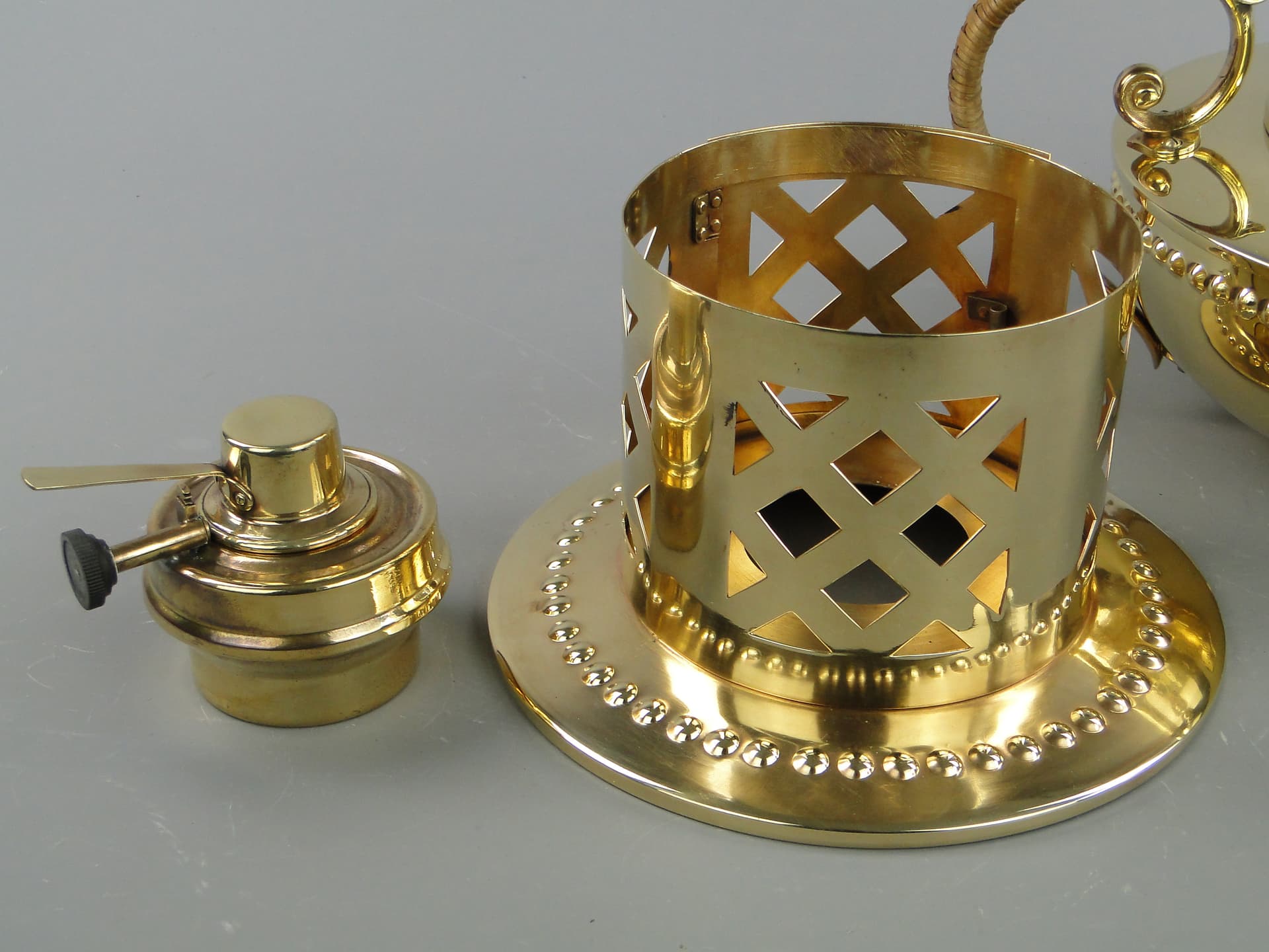 Art Nouveau spirit kettle, golden brass, by I. Taschner, Germany, 1900s - 169203