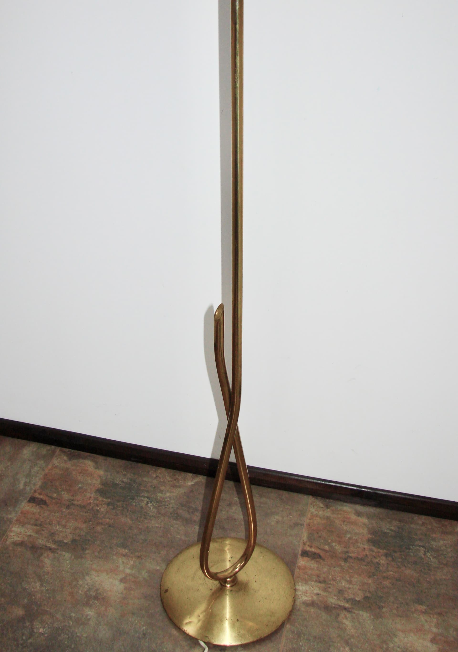 Lampa podłogowa Mid-Century, mosiądz biały, szkło, lata 50. - 169258