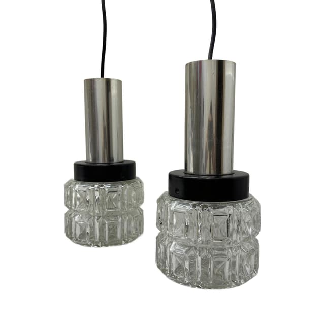 Para lamp wiszących, srebrny, aluminium stal szkło, Niemcy, lata 80. - WYMIARY