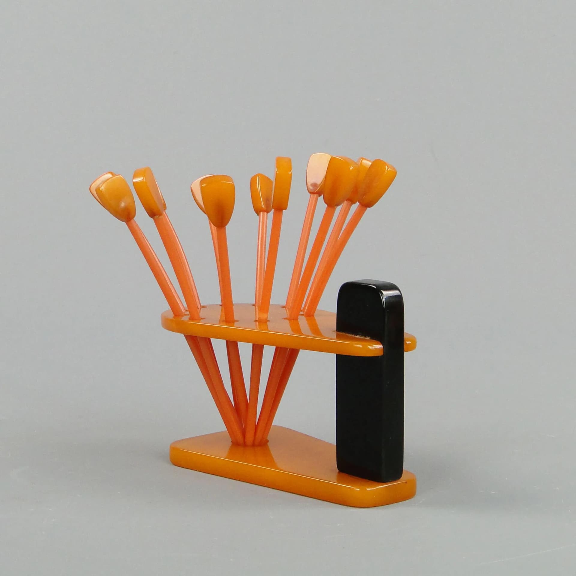 Appetizer pick set, multicolor bakelite, Poland, 1940s - 11188