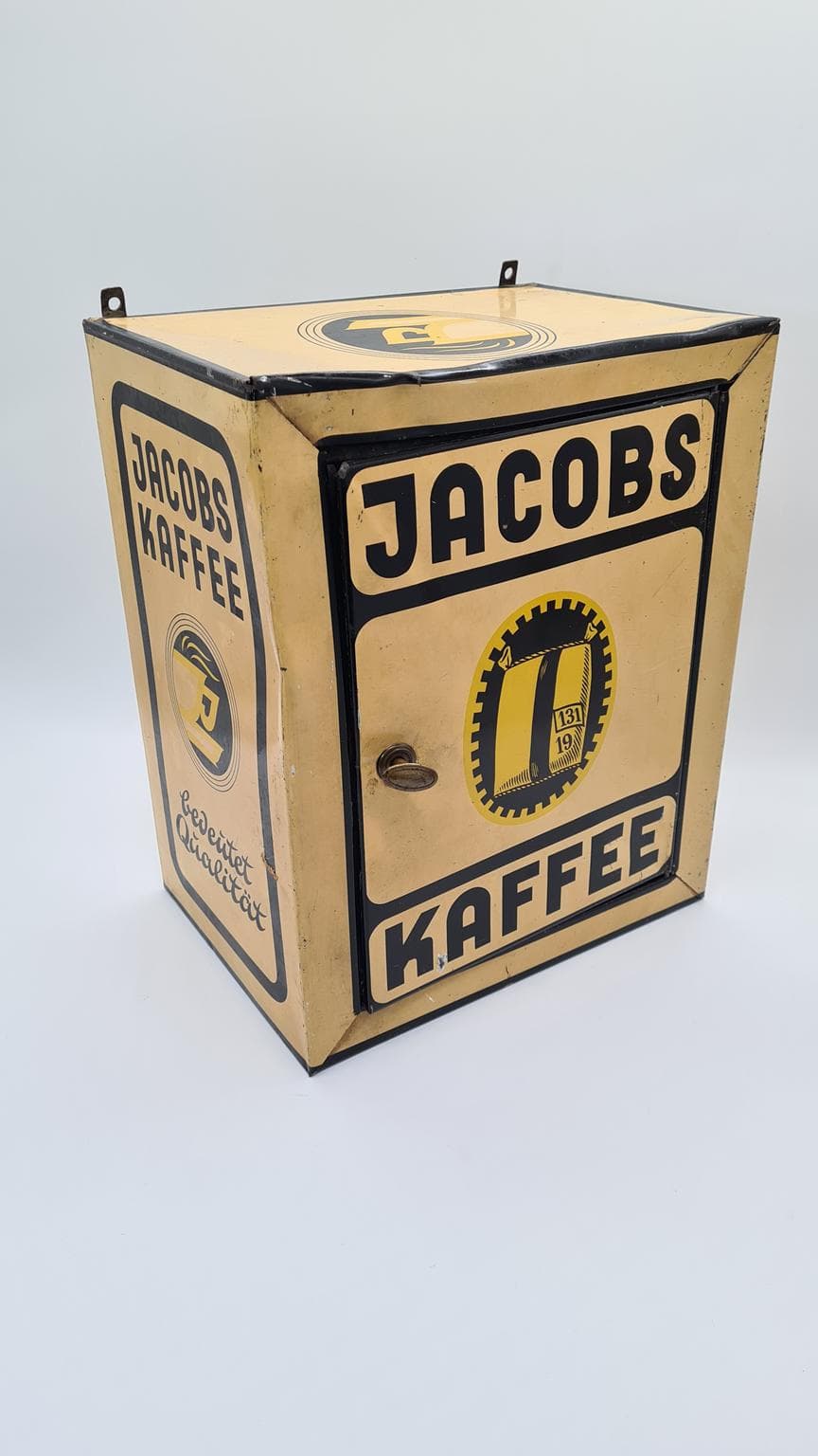 Advertising tin, ivory white, metal, Jacobs Kaffee, Germany, 1930s. - 169511