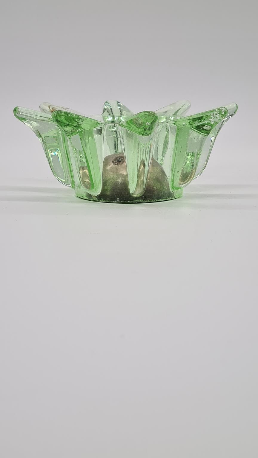 Popielniczka, zielone szkło, metal, Czechosłowacja, lata 60. - 169539