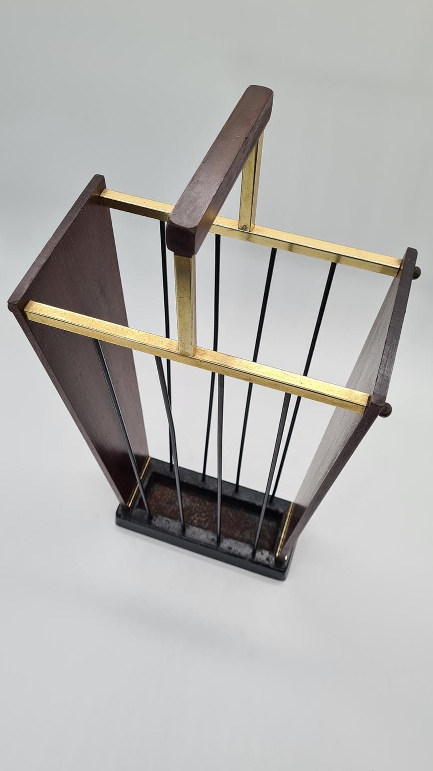 Stojak na parasole, tek ciemny, mosiądz, stal czarna, Niemcy, lata 60. - 169551