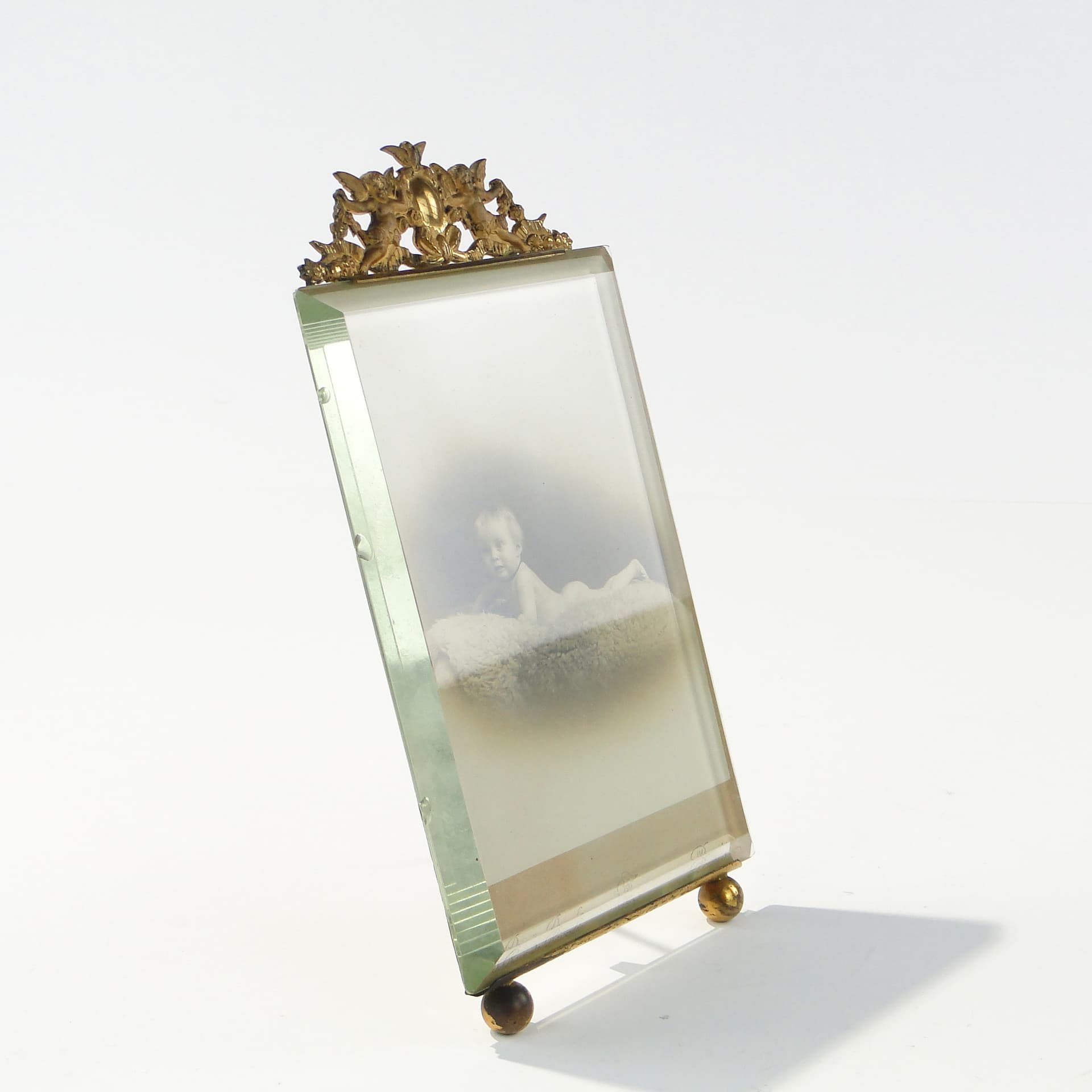 Kryształowa ramka na zdjęcie z cherubinami XIX w - 169585