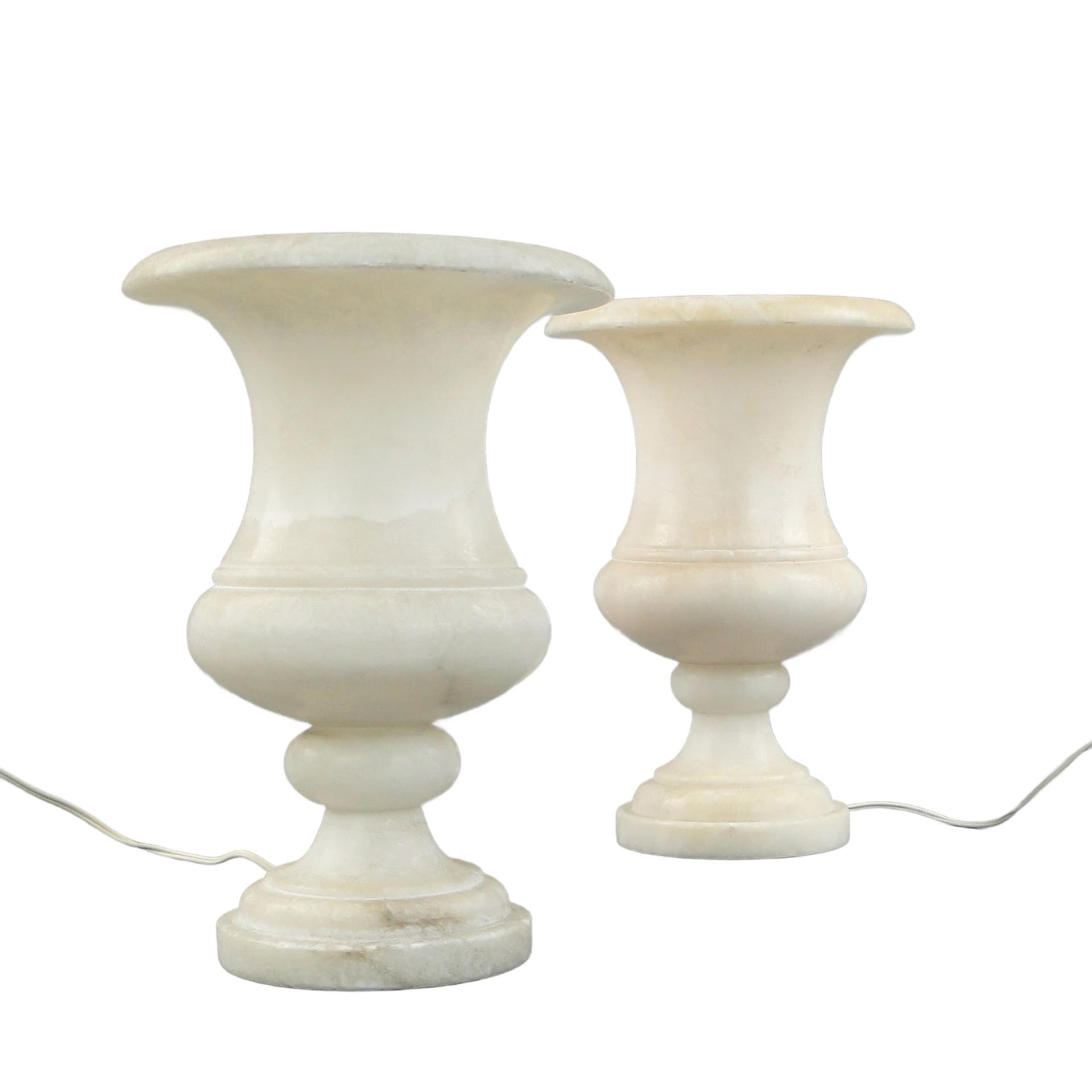 Pair of table lamps, alabaster ivory white, France, early 20th c.
